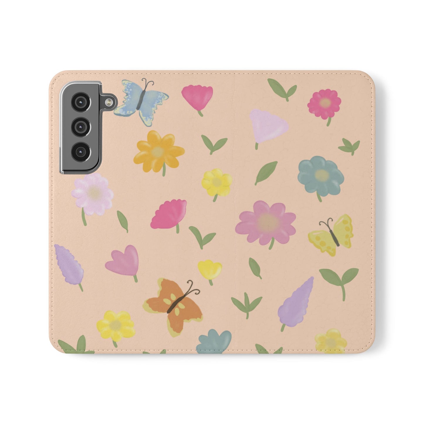 Floral Butterfly Flip Case - Vibrant Phone Wallet Cover for Nature Lovers