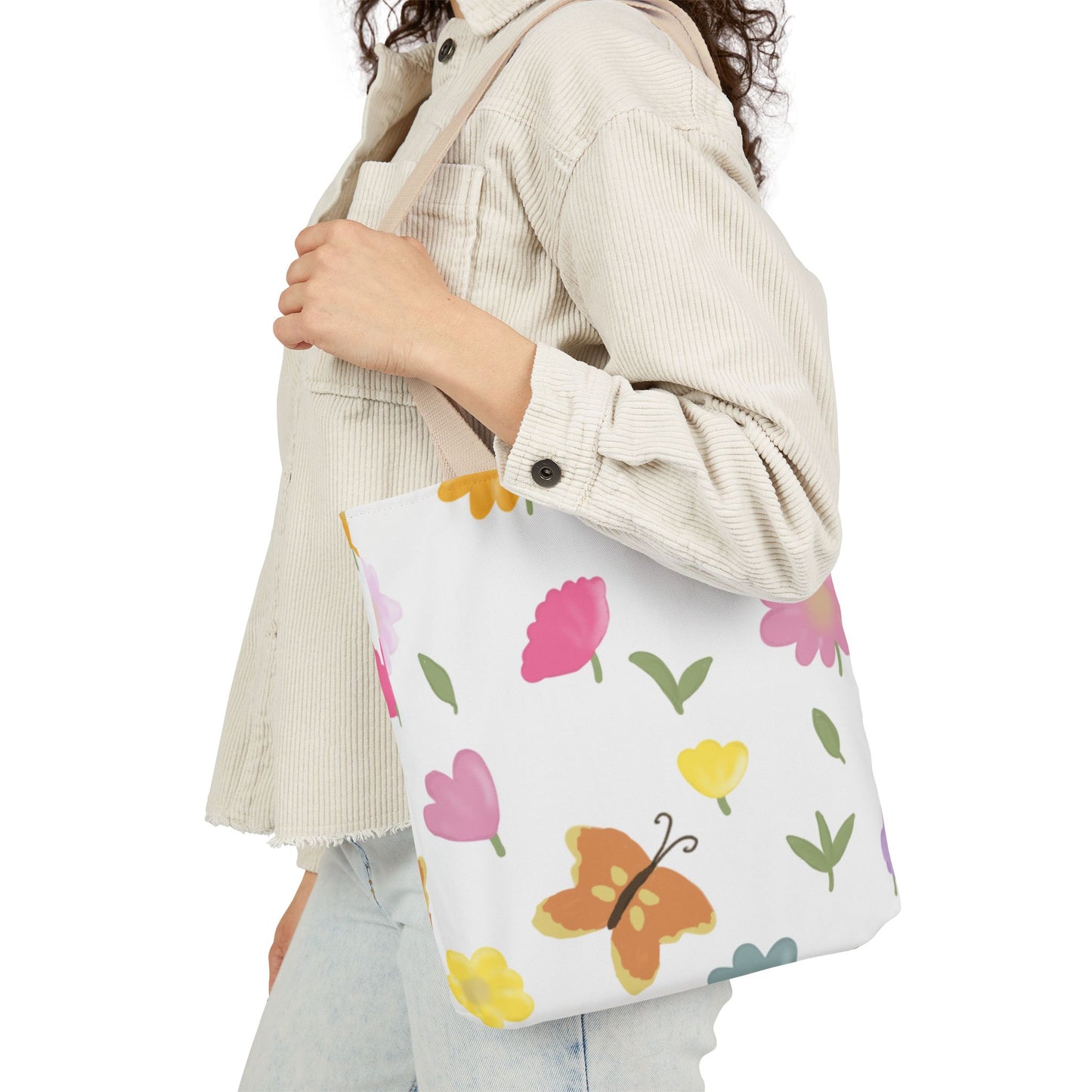 Floral Canvas Tote Bag with 3-Color Straps - Eco-Friendly & Stylish Carryall