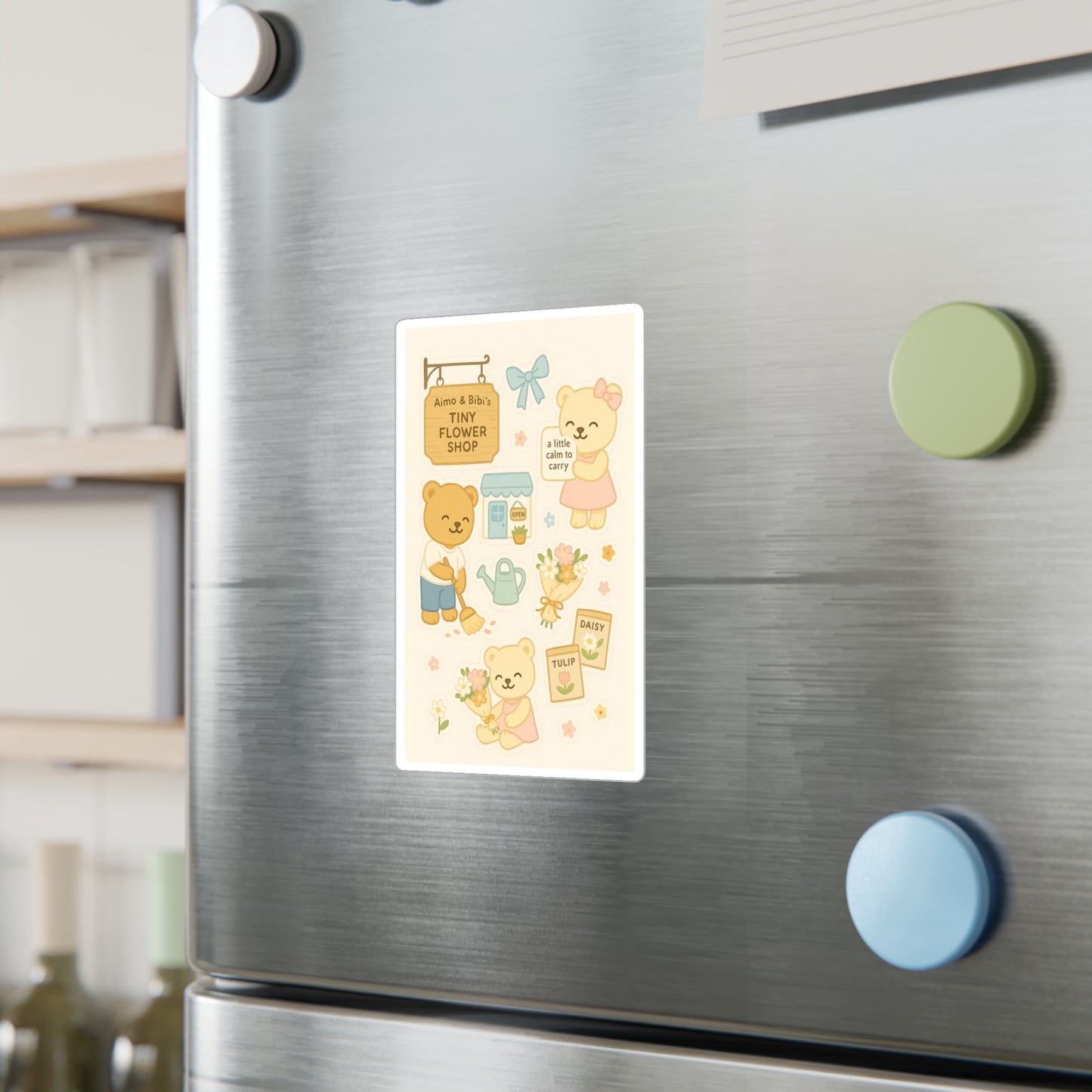 Tiny Flower Shop Bear Stickers – Cute Floral Kiss-Cut Vinyl Decals