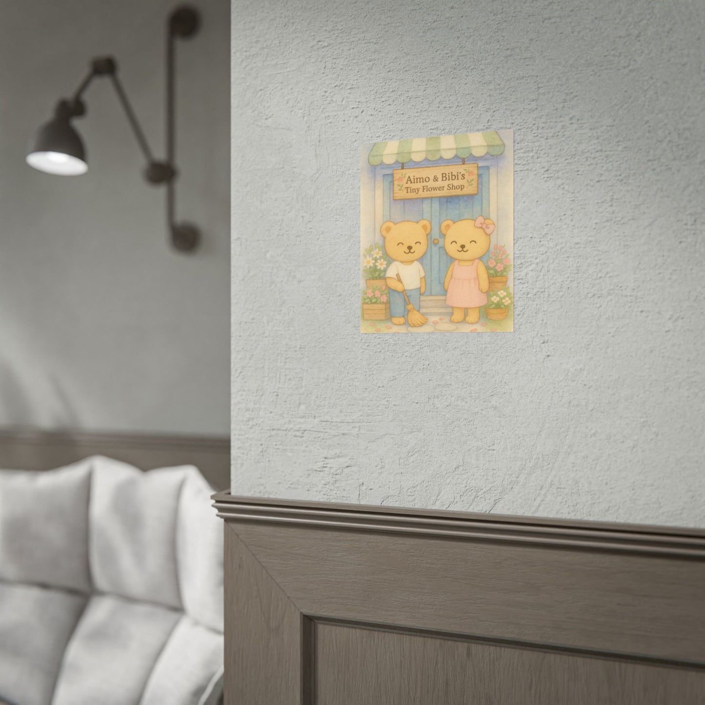 Tiny Flower Shop Poster – Cute Bear Wall Art for Nursery & Spring