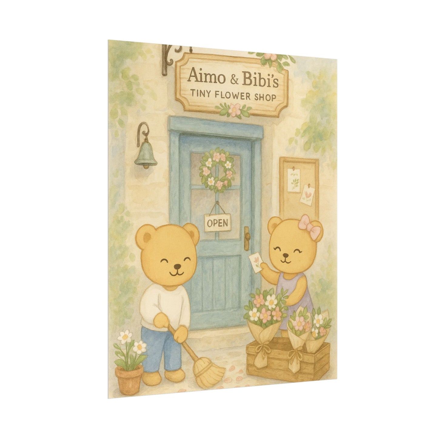 Tiny Flower Shop Poster – Cute Bear Wall Art for Nursery & Home