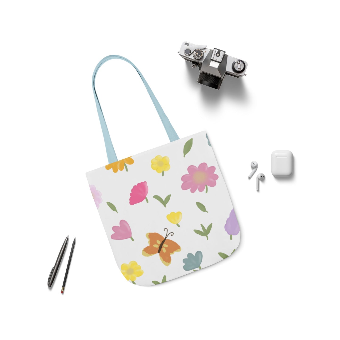 Floral Canvas Tote Bag with 3-Color Straps - Eco-Friendly & Stylish Carryall