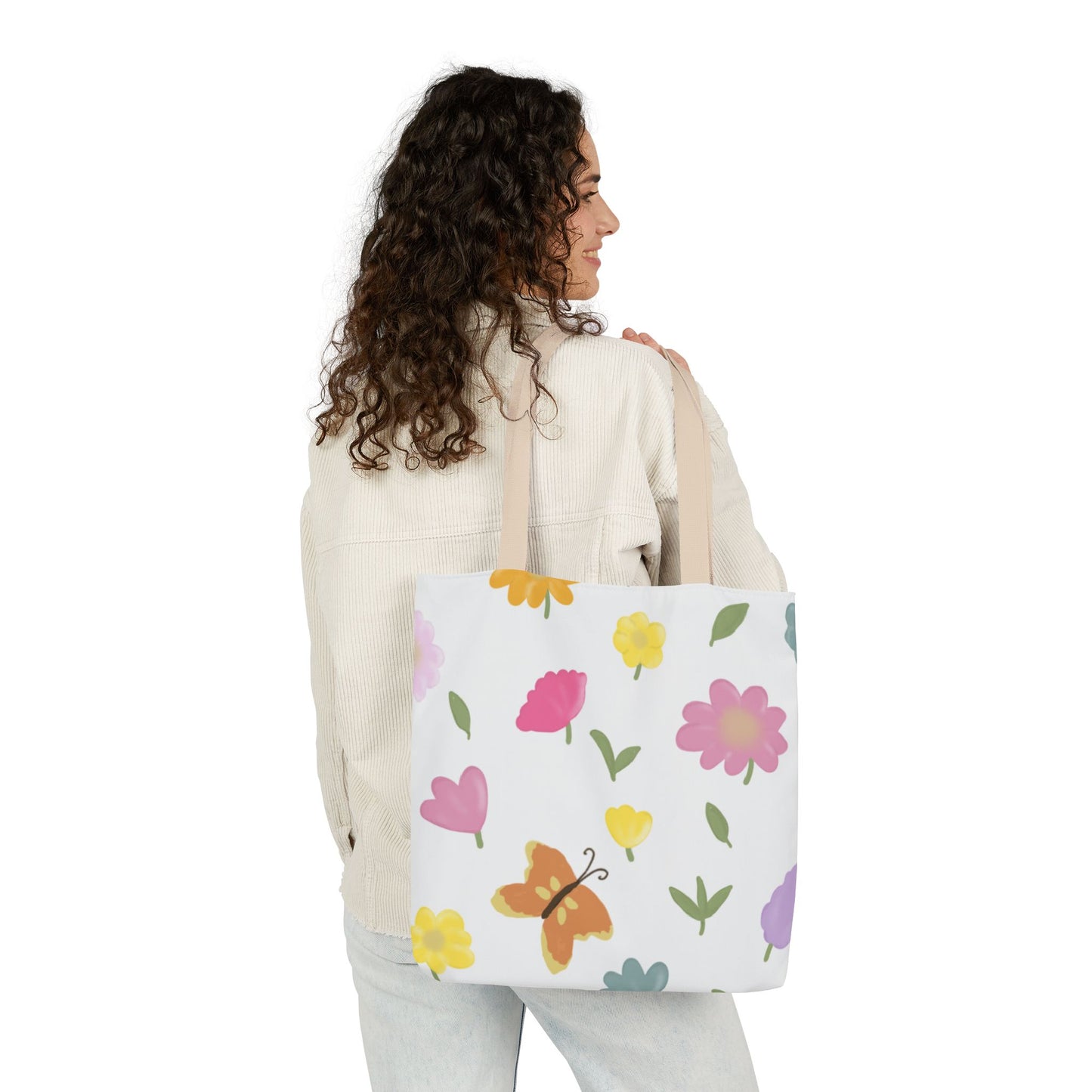 Floral Canvas Tote Bag with 3-Color Straps - Eco-Friendly & Stylish Carryall