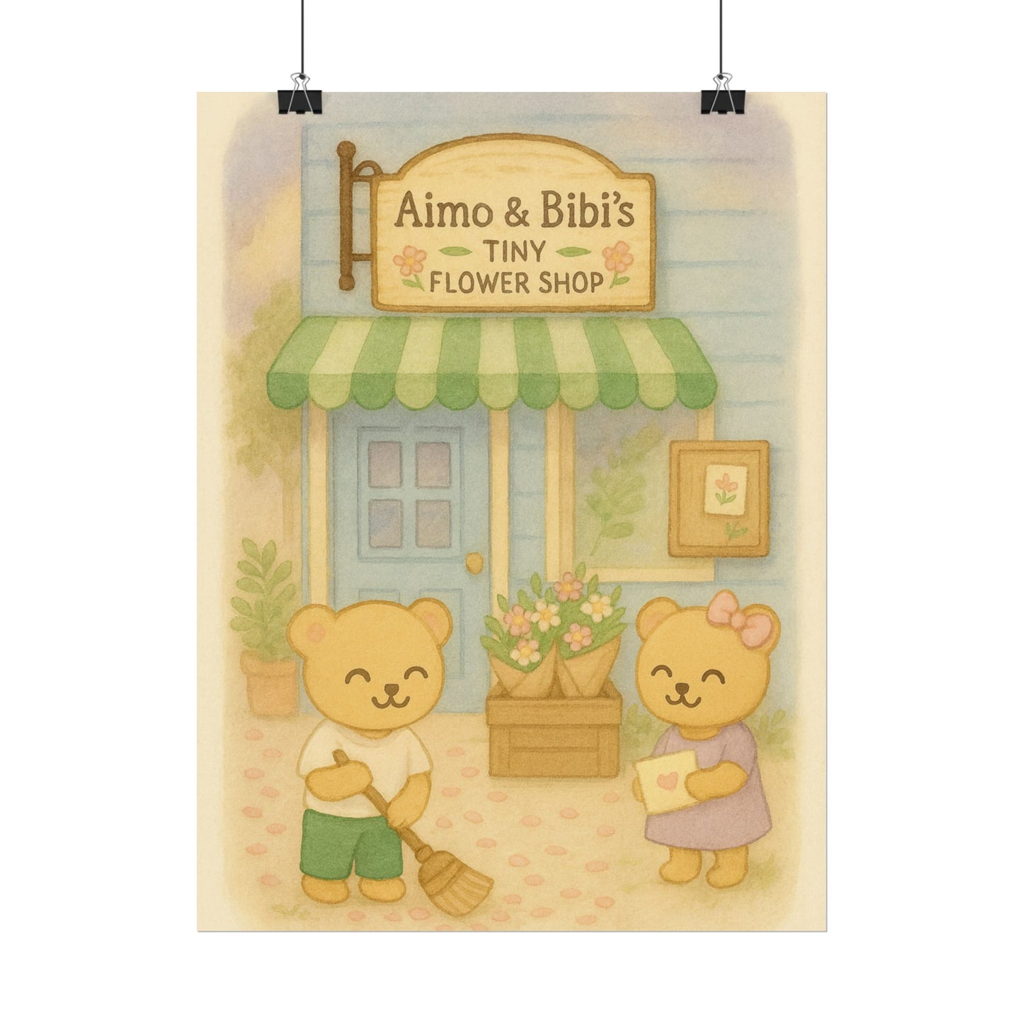 Tiny Flower Shop Poster – Whimsical Bear Wall Art for Kids & Home