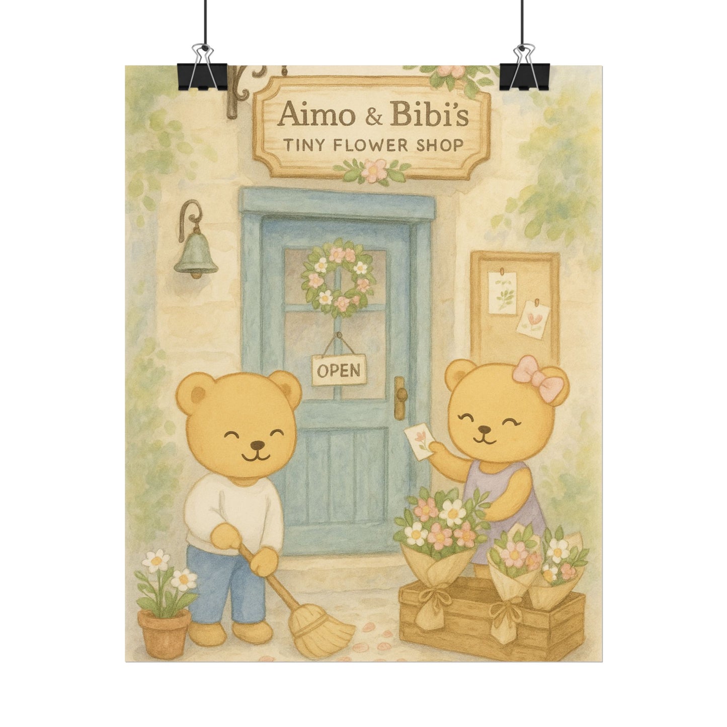 Tiny Flower Shop Poster – Cute Bear Wall Art for Nursery & Home