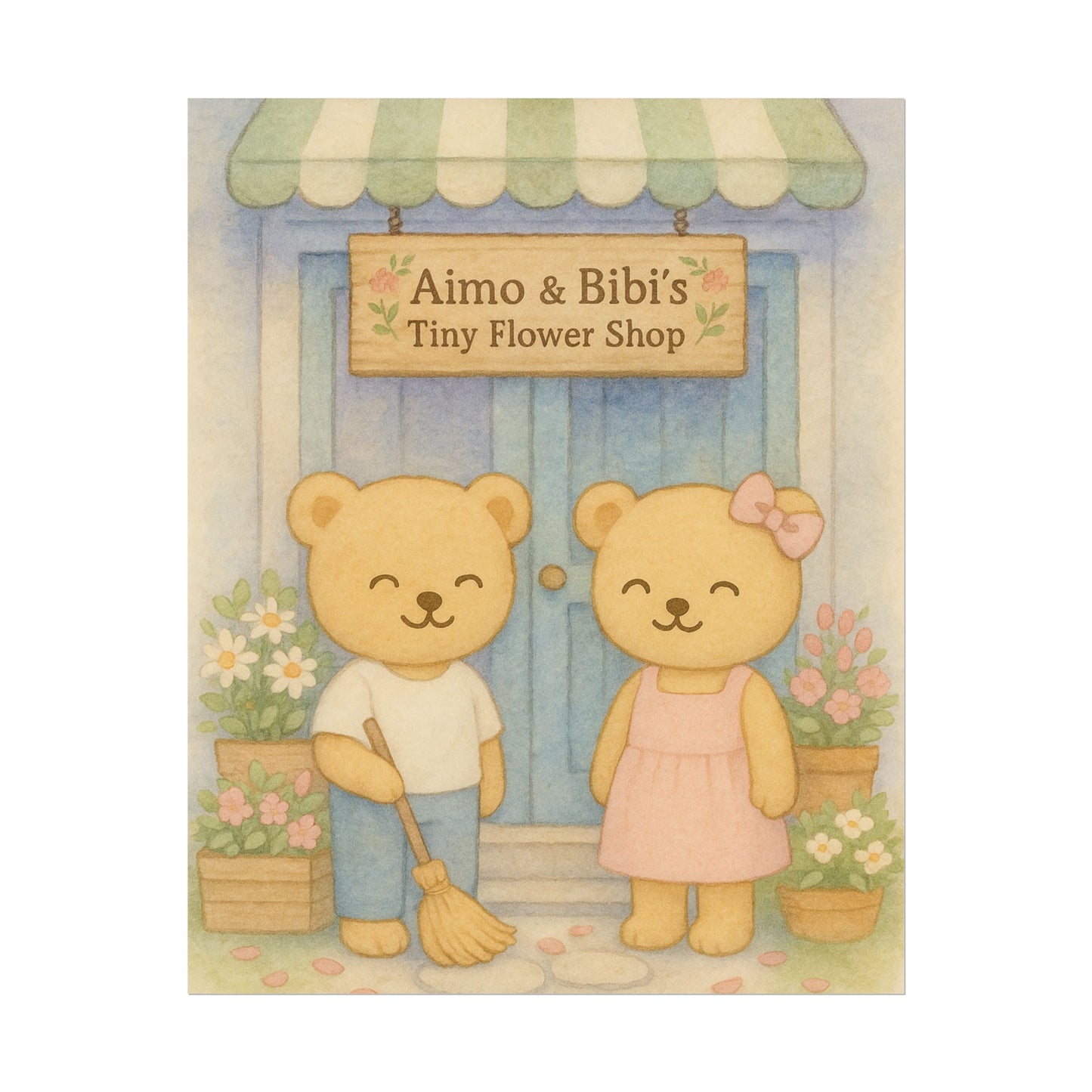 Tiny Flower Shop Poster – Cute Bear Wall Art for Nursery & Spring
