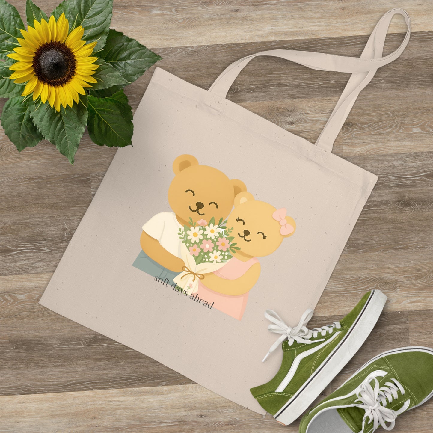 Bear Couple Tote Bag – Soft Days Ahead Floral Eco-Friendly Gift