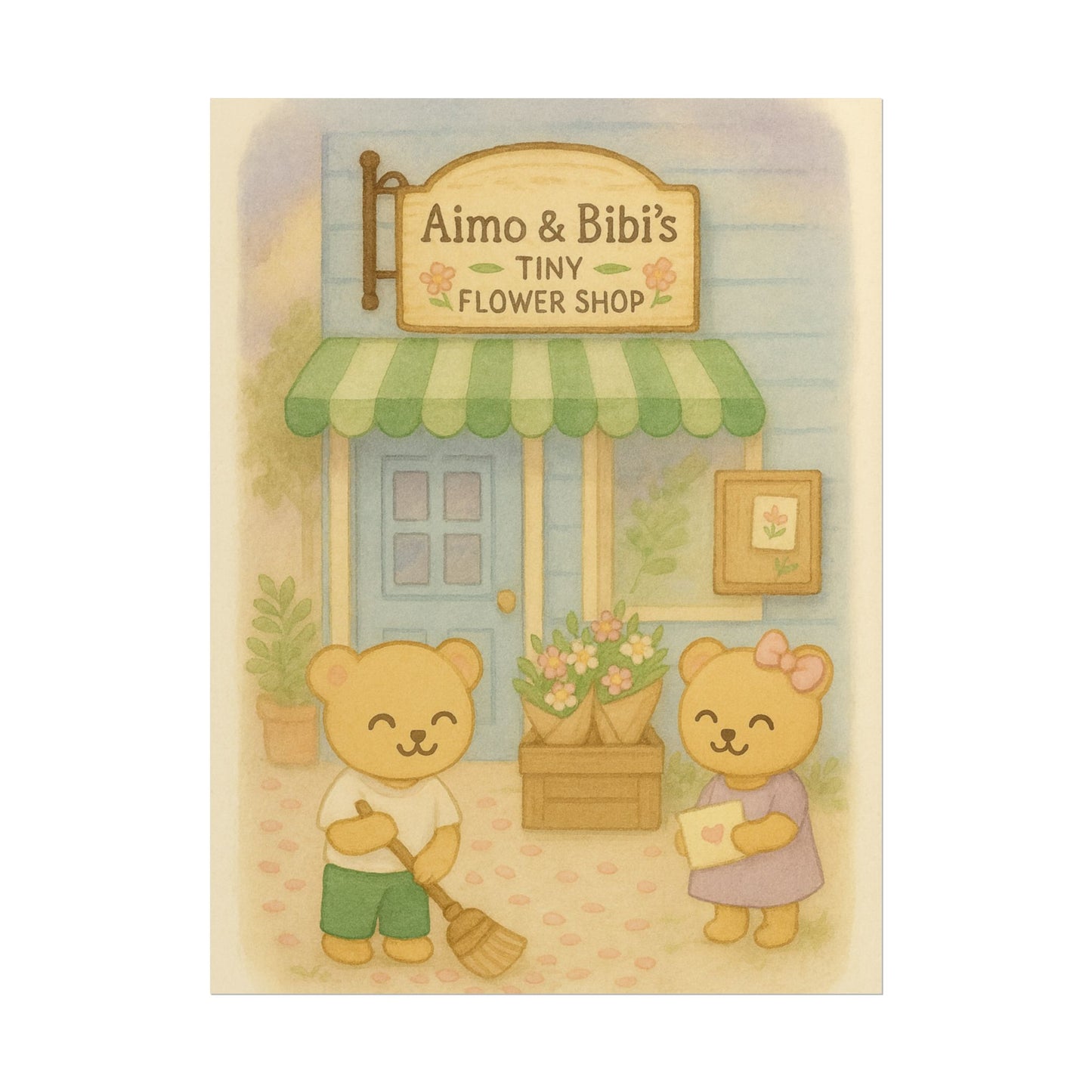 Tiny Flower Shop Poster – Whimsical Bear Wall Art for Kids & Home