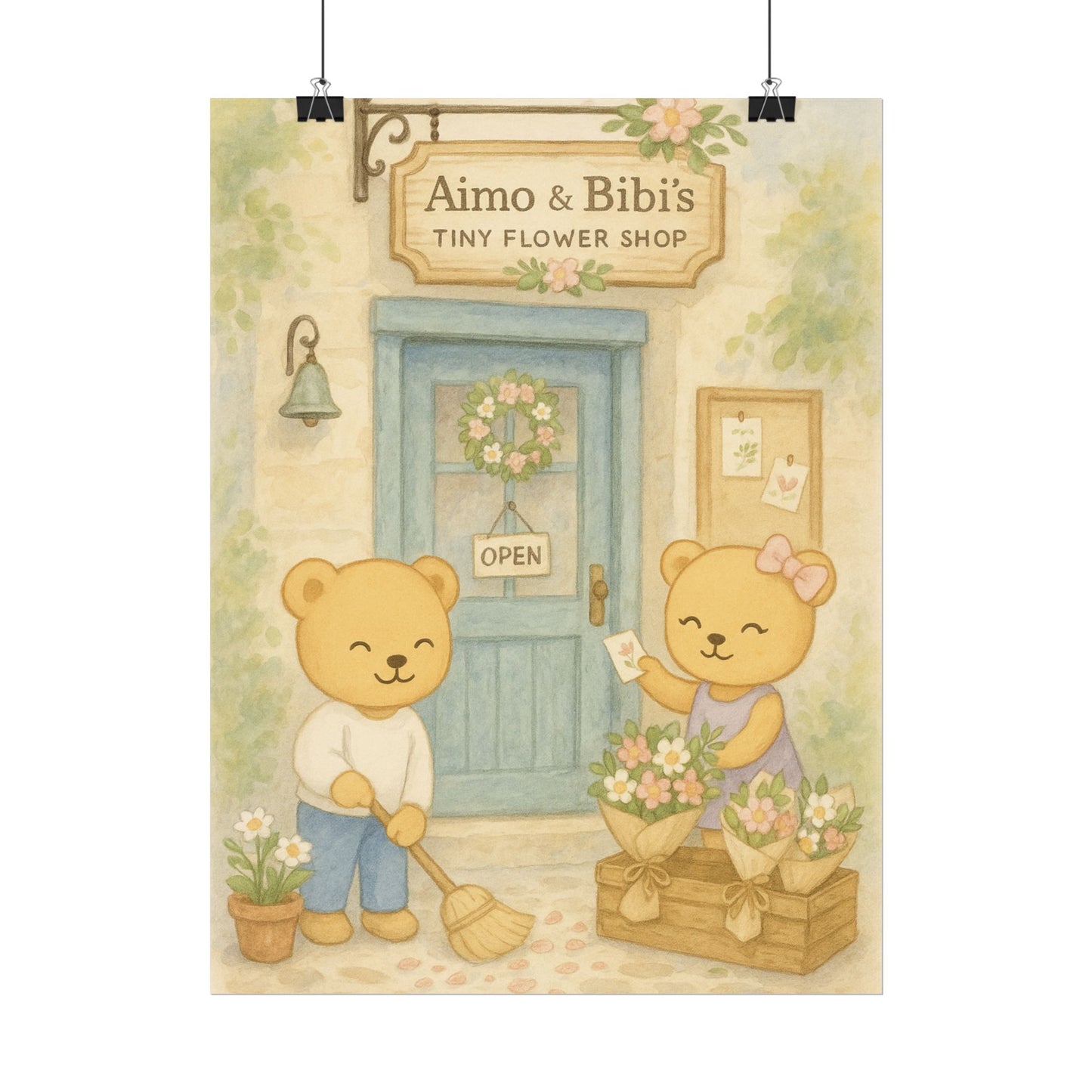 Tiny Flower Shop Poster – Cute Bear Wall Art for Nursery & Home