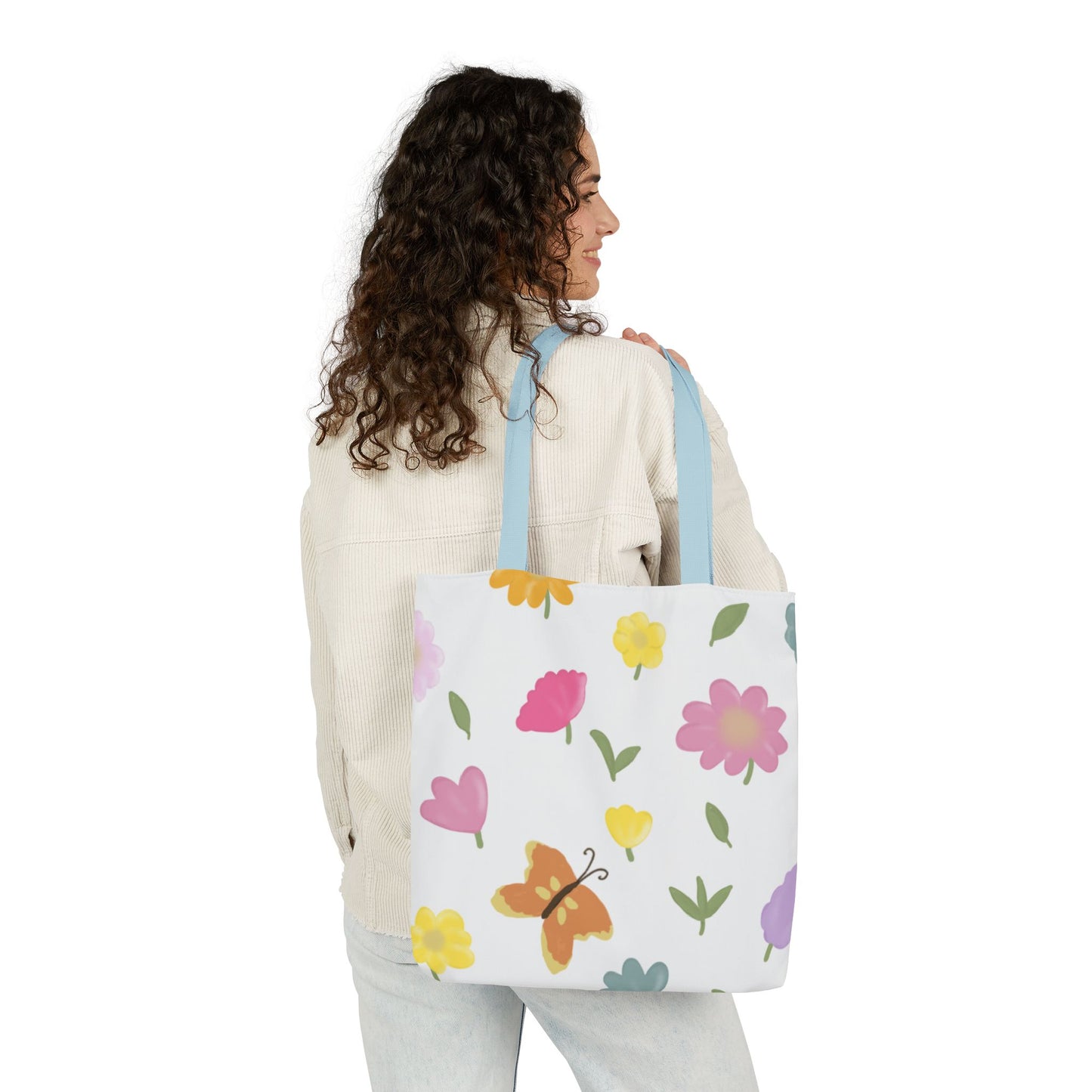 Floral Canvas Tote Bag with 3-Color Straps - Eco-Friendly & Stylish Carryall