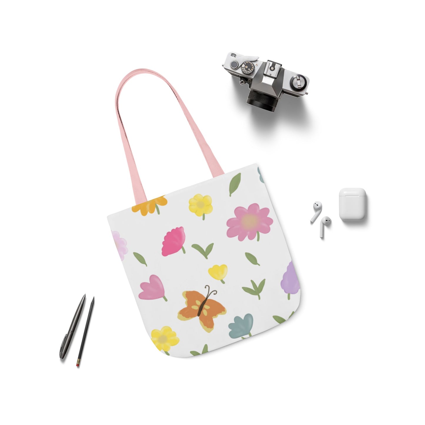 Floral Canvas Tote Bag with 3-Color Straps - Eco-Friendly & Stylish Carryall