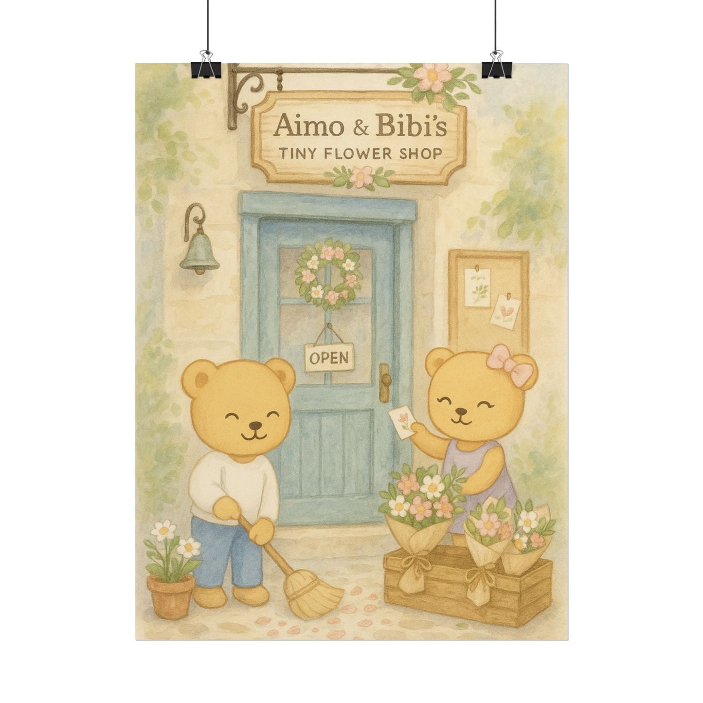 Tiny Flower Shop Poster – Cute Bear Wall Art for Nursery & Home