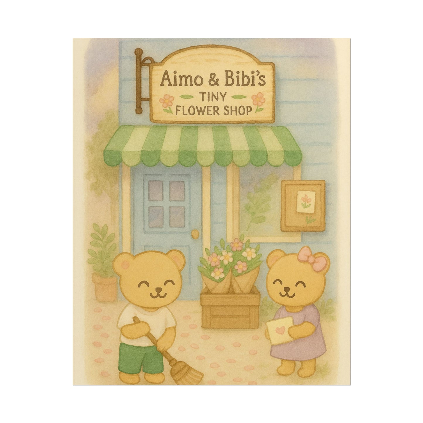 Tiny Flower Shop Poster – Whimsical Bear Wall Art for Kids & Home