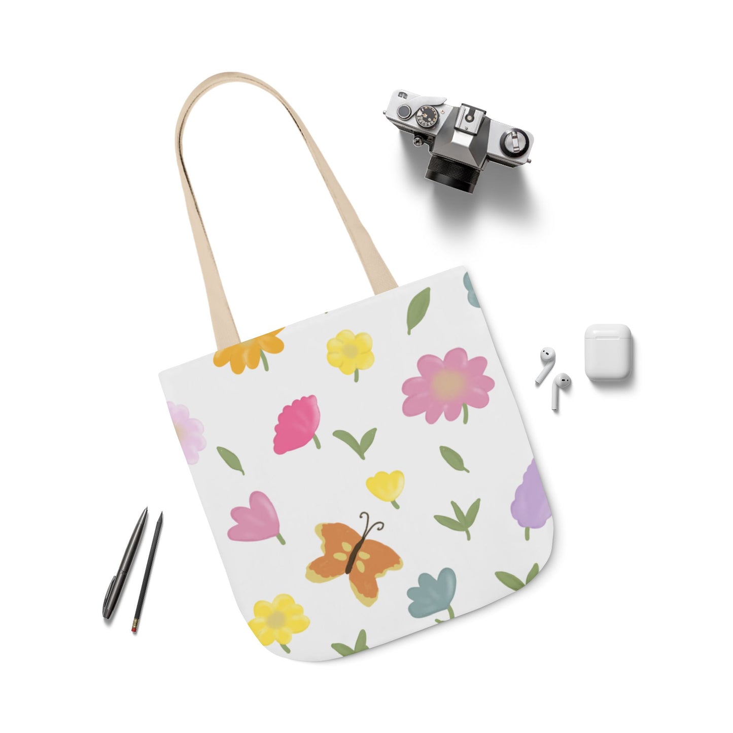 Floral Canvas Tote Bag with 3-Color Straps - Eco-Friendly & Stylish Carryall
