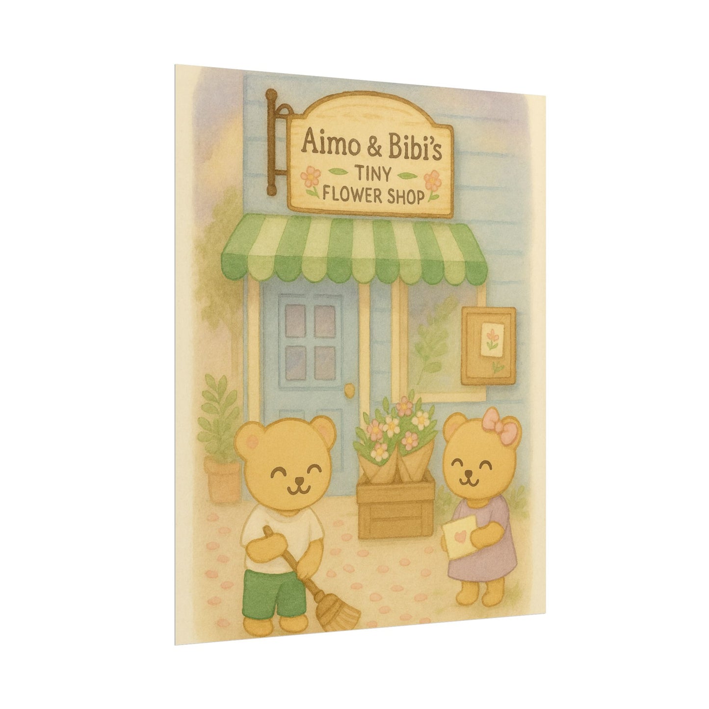 Tiny Flower Shop Poster – Whimsical Bear Wall Art for Kids & Home
