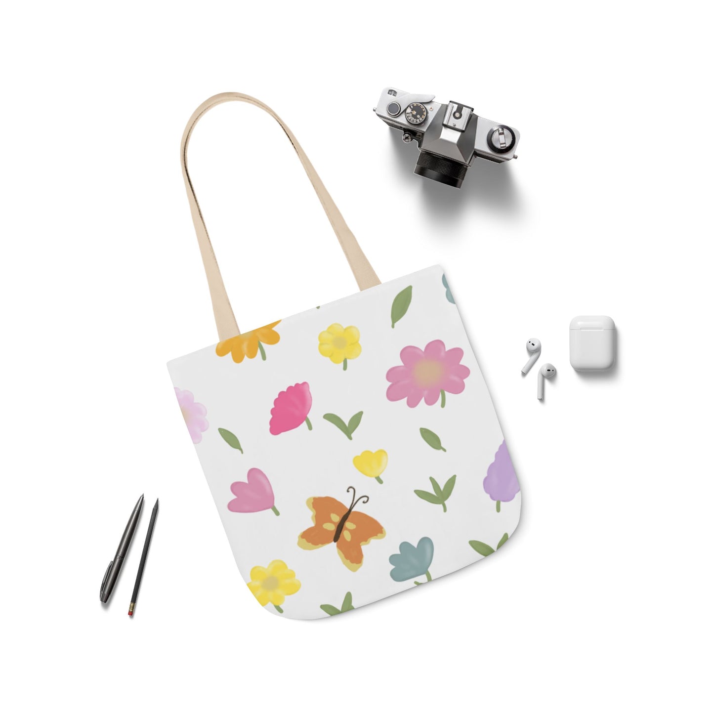 Floral Canvas Tote Bag with 3-Color Straps - Eco-Friendly & Stylish Carryall
