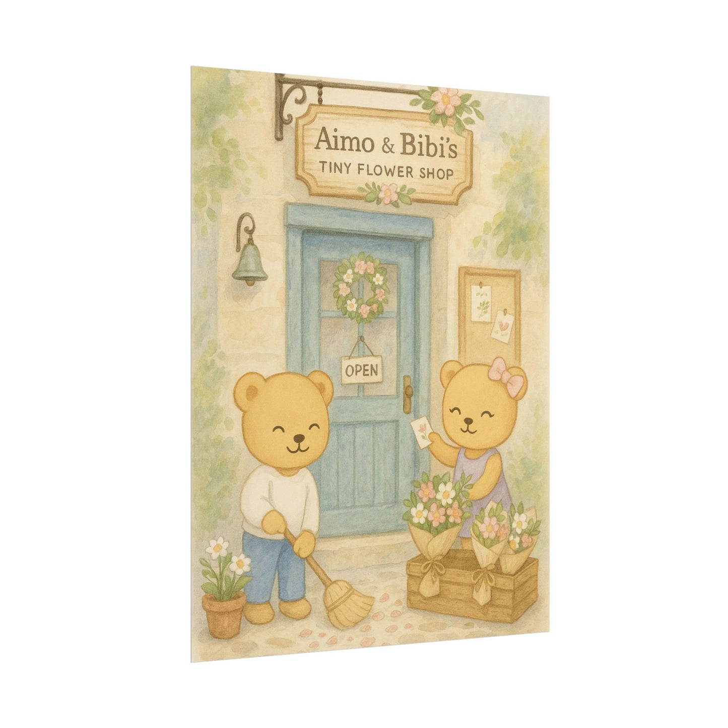 Tiny Flower Shop Poster – Cute Bear Wall Art for Nursery & Home