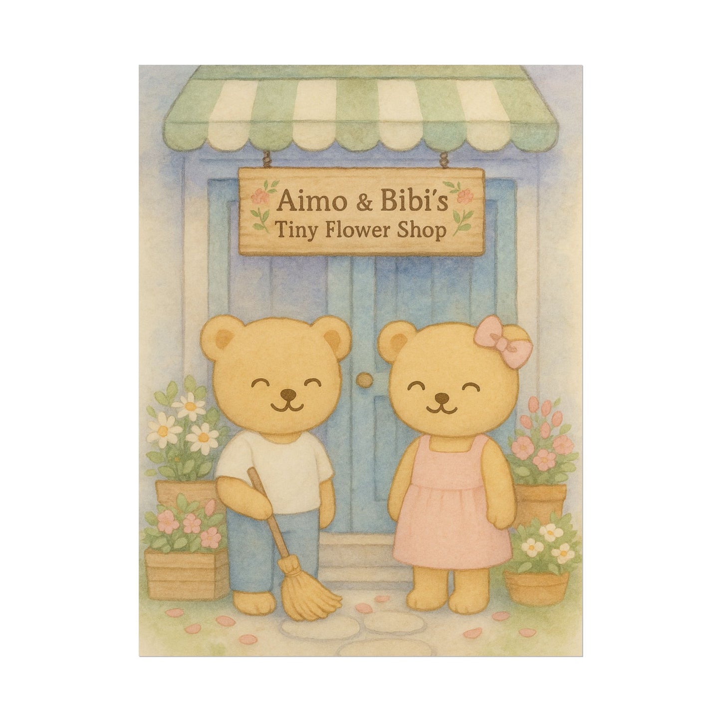 Tiny Flower Shop Poster – Cute Bear Wall Art for Nursery & Spring
