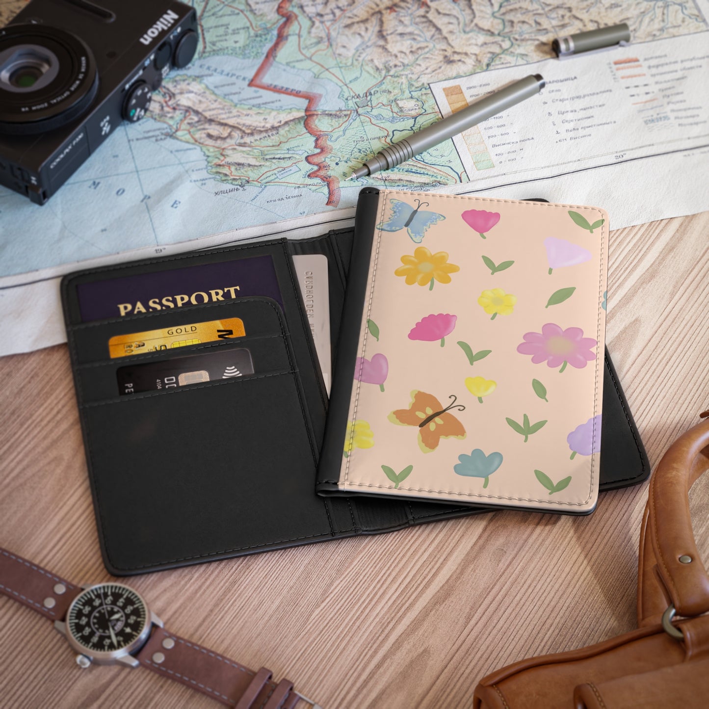 Floral Passport Cover with Butterflies | Travel Accessory for Wanderlust Lovers