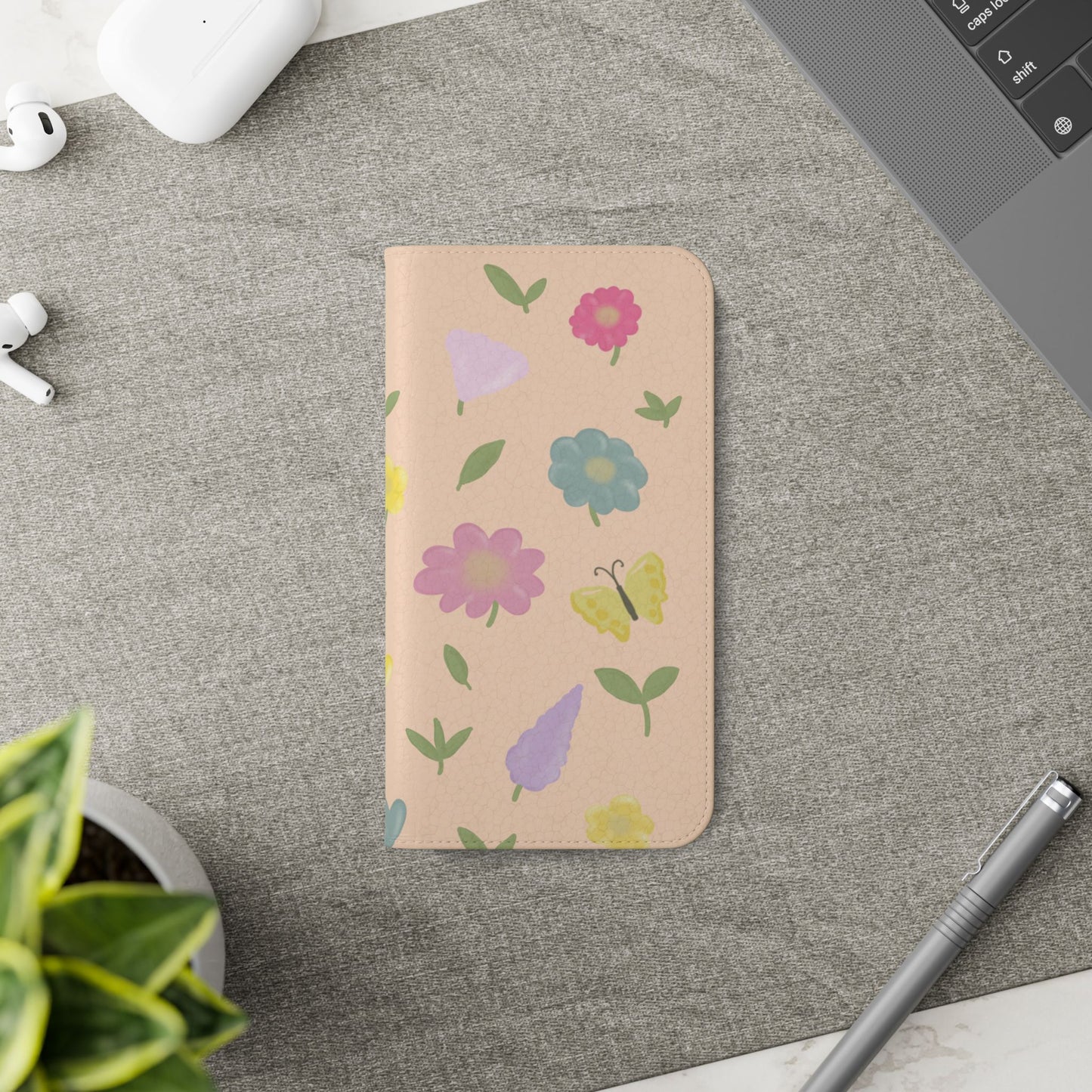 Floral Butterfly Flip Case - Vibrant Phone Wallet Cover for Nature Lovers