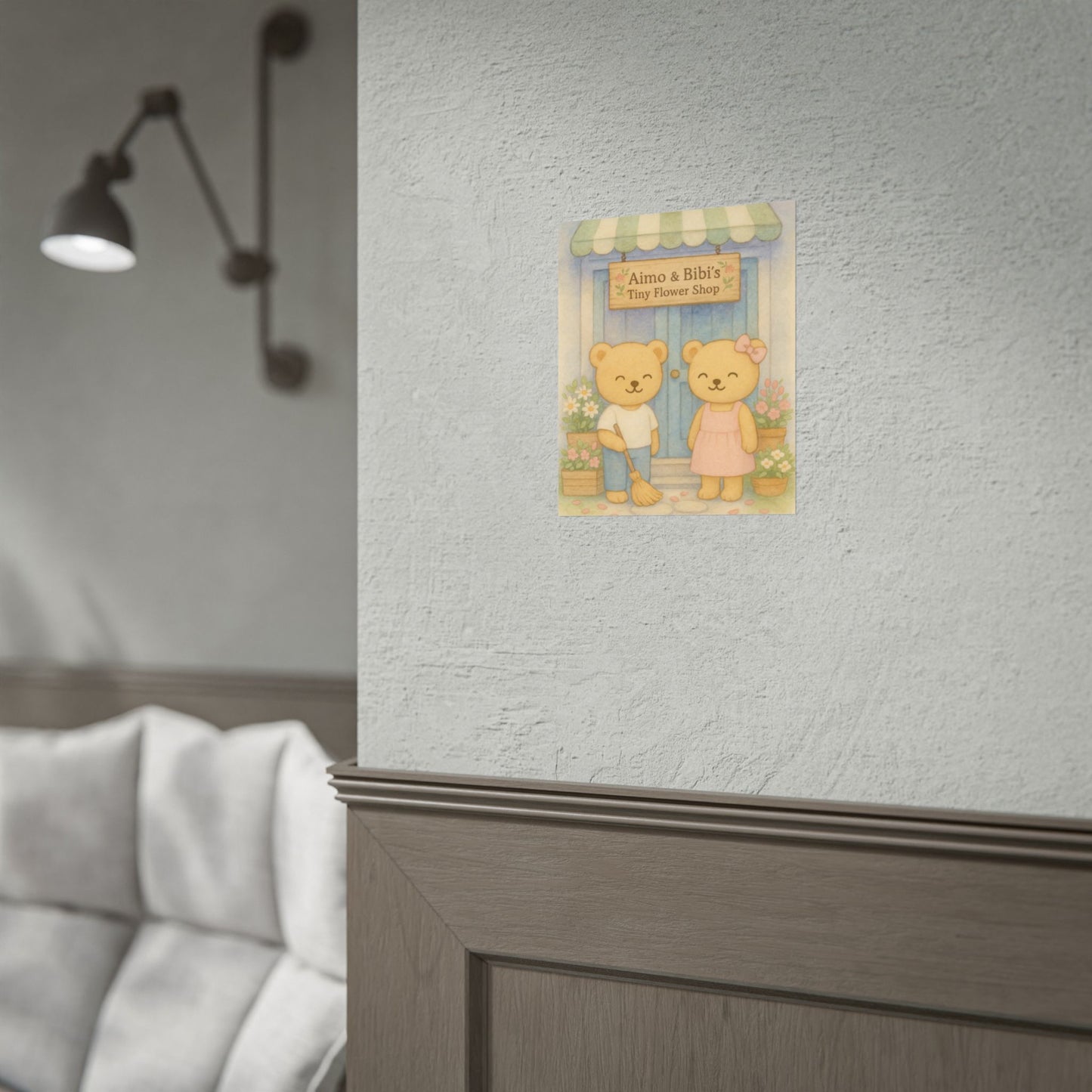Tiny Flower Shop Poster – Cute Bear Wall Art for Nursery & Spring