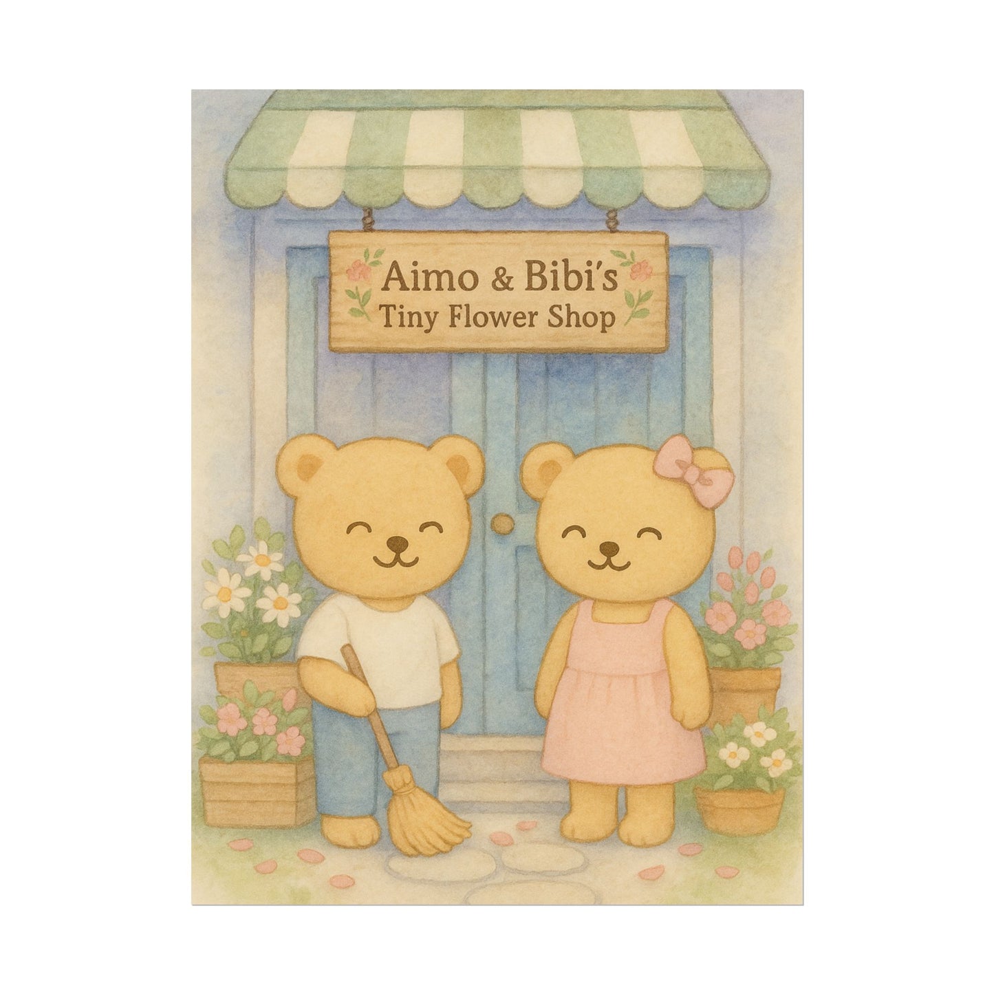 Tiny Flower Shop Poster – Cute Bear Wall Art for Nursery & Spring