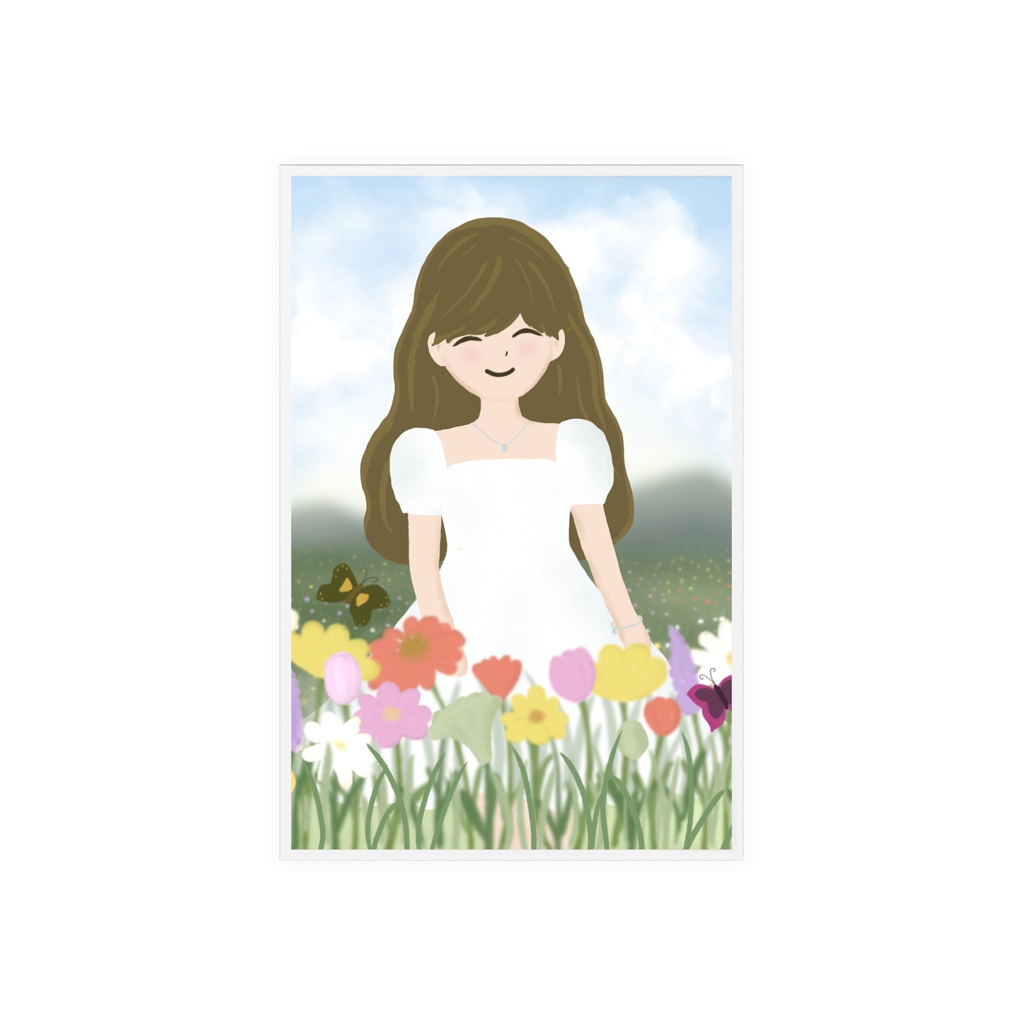 Whimsical Acrylic Sign with Wooden Stand - Floral Girl Design
