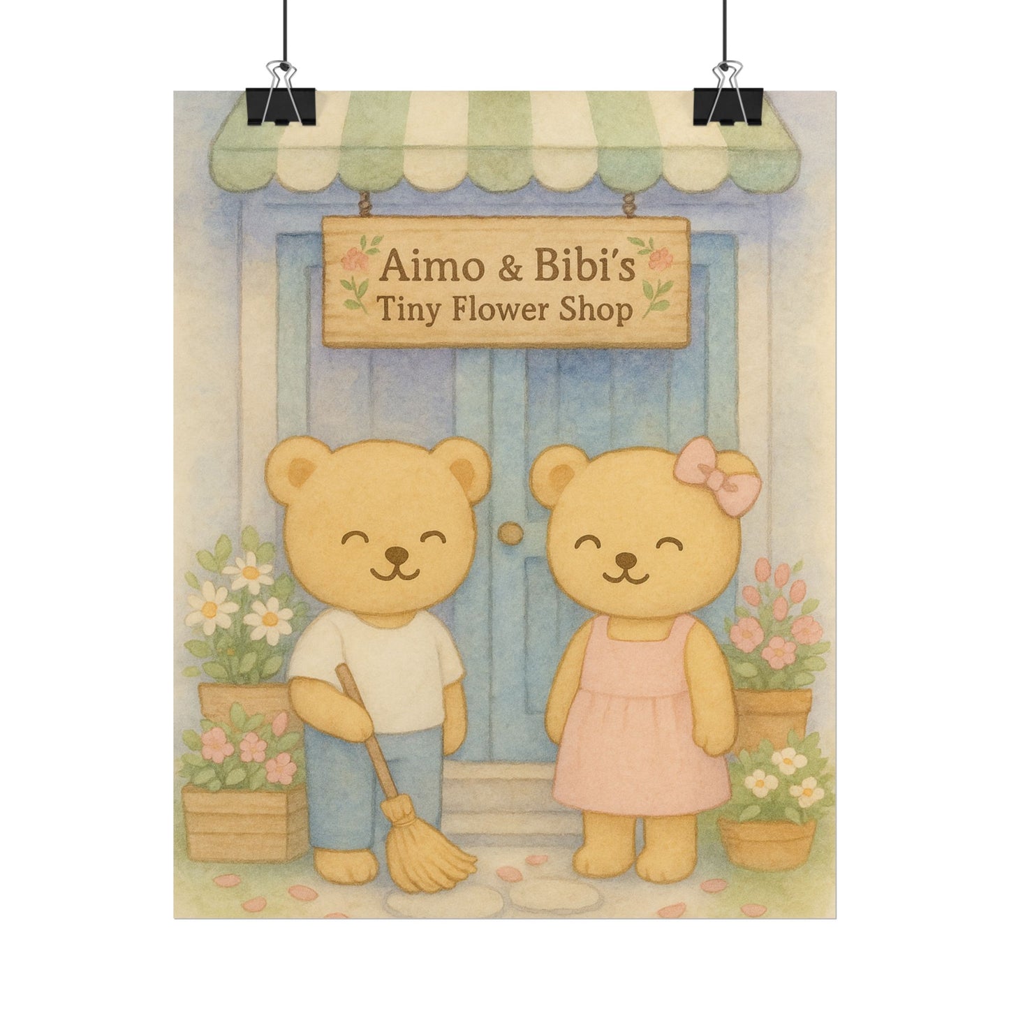 Tiny Flower Shop Poster – Cute Bear Wall Art for Nursery & Spring