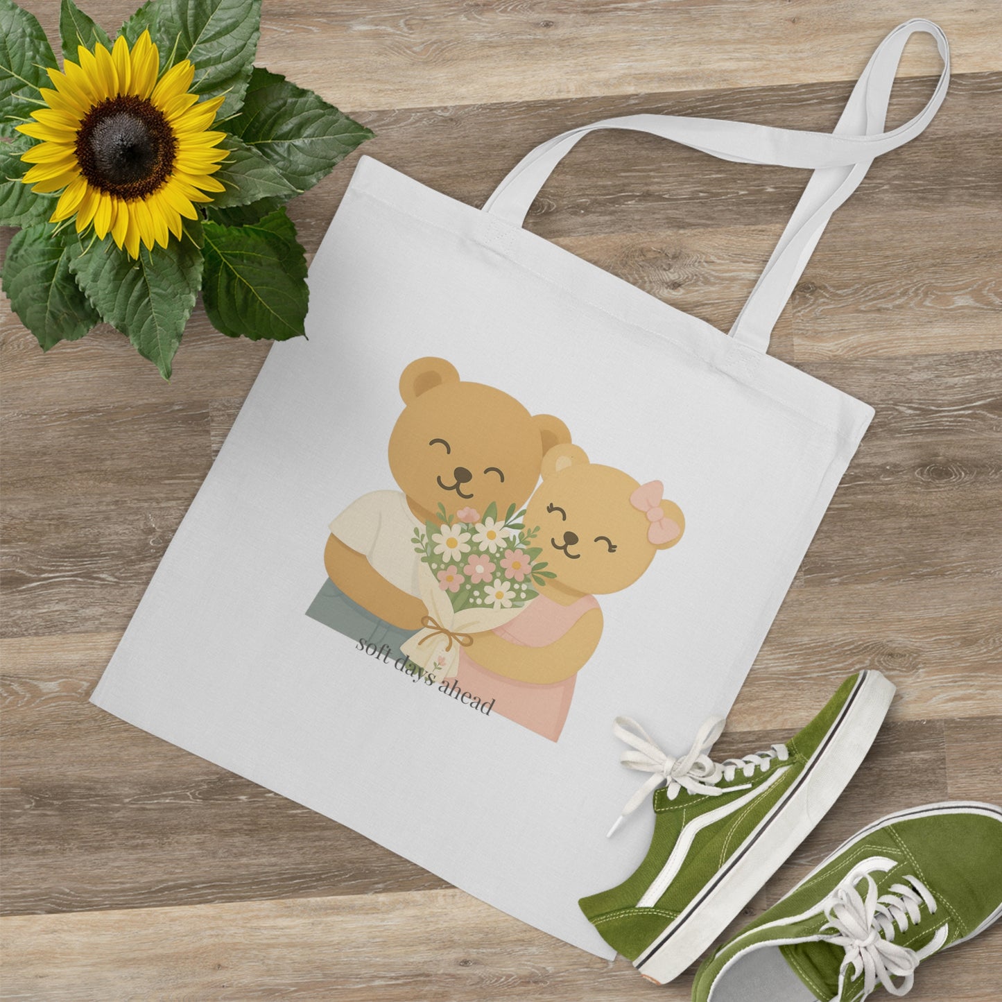 Bear Couple Tote Bag – Soft Days Ahead Floral Eco-Friendly Gift