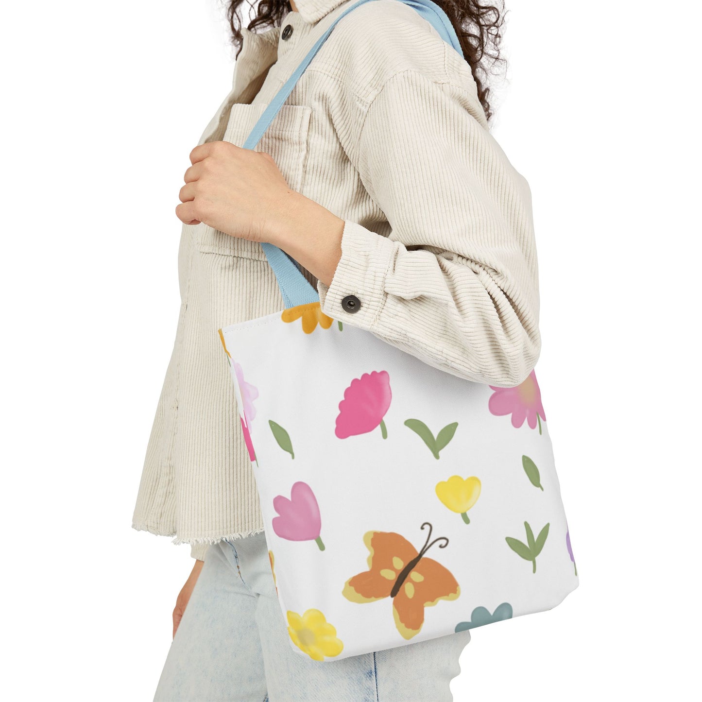 Floral Canvas Tote Bag with 3-Color Straps - Eco-Friendly & Stylish Carryall