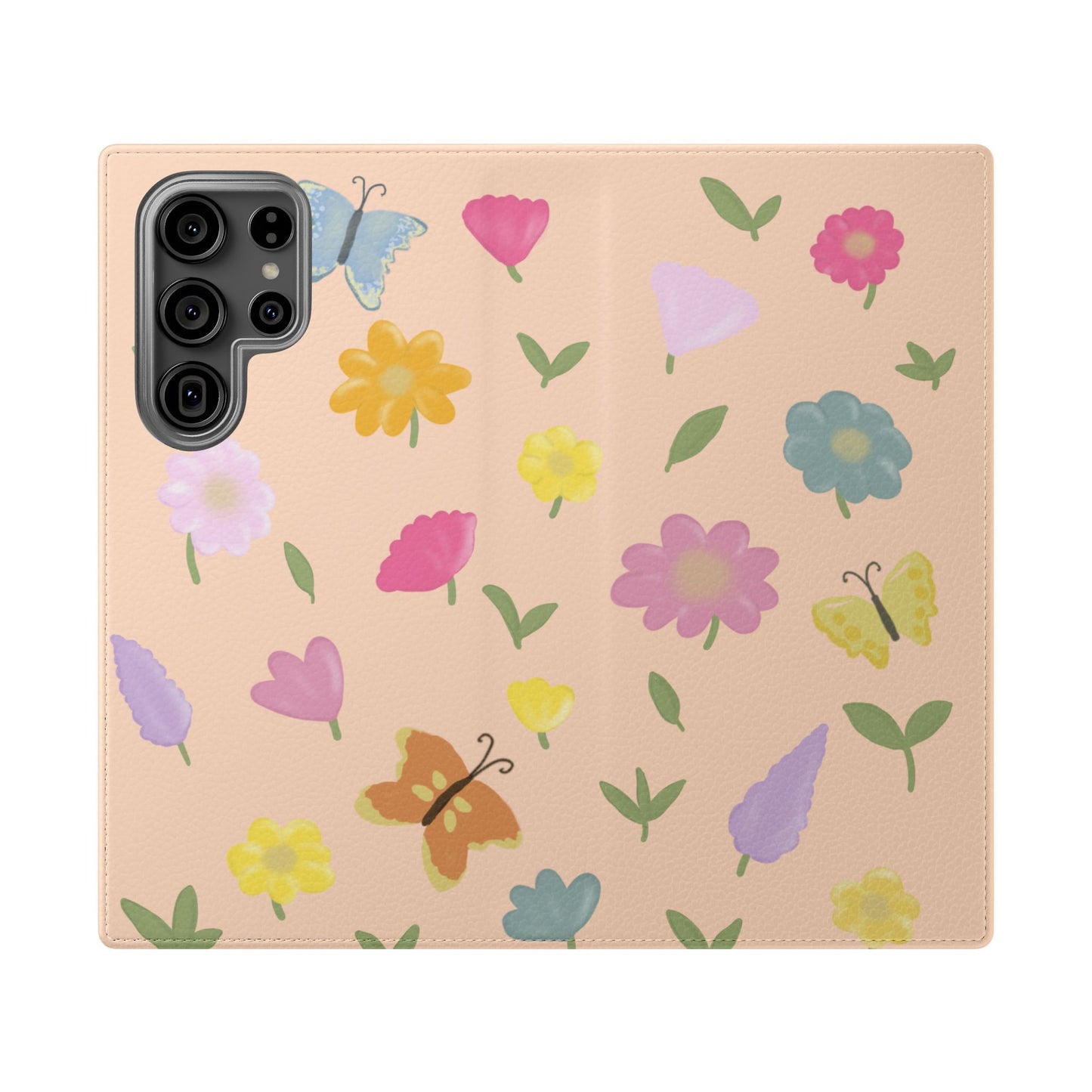Floral Butterfly Flip Case - Vibrant Phone Wallet Cover for Nature Lovers