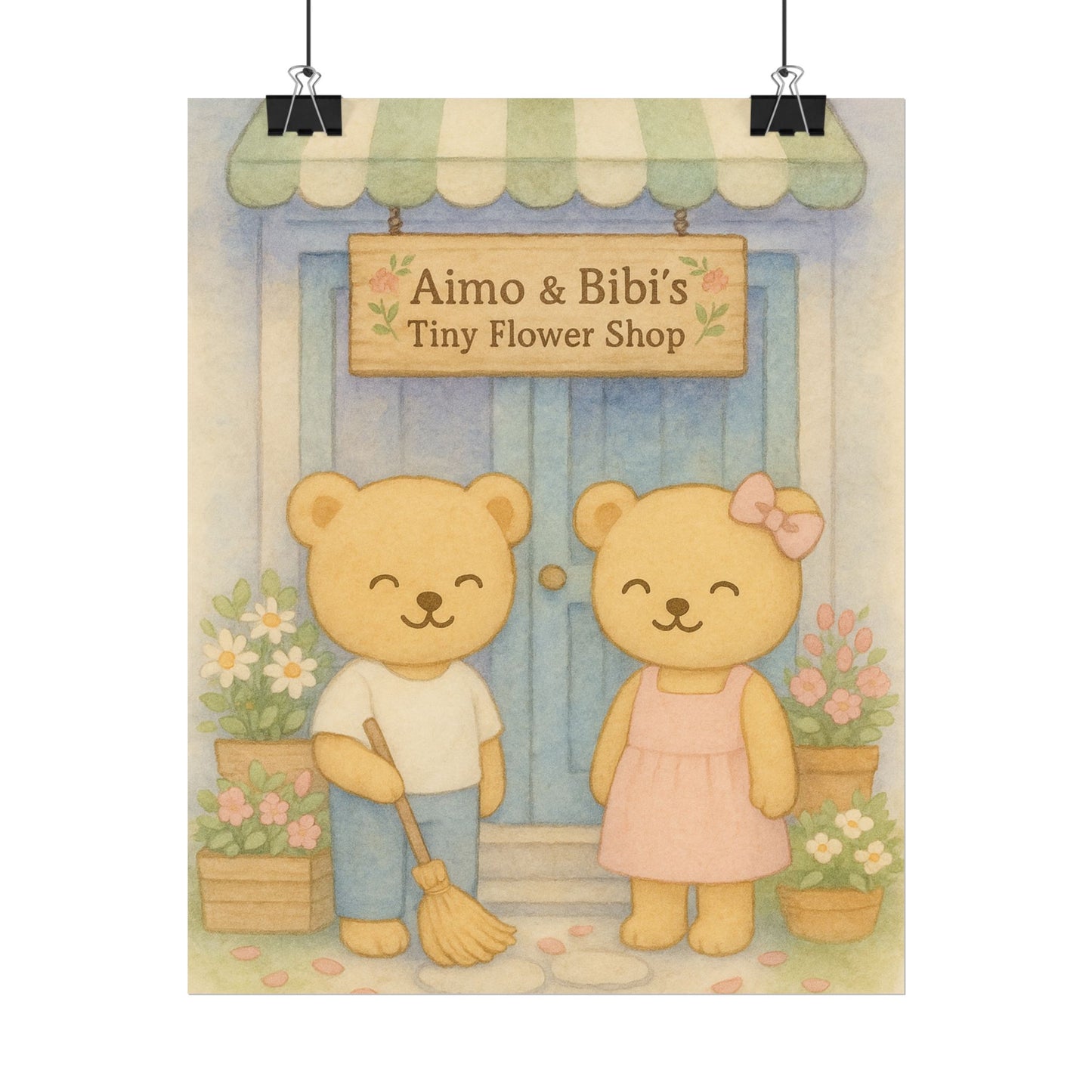Tiny Flower Shop Poster – Cute Bear Wall Art for Nursery & Spring