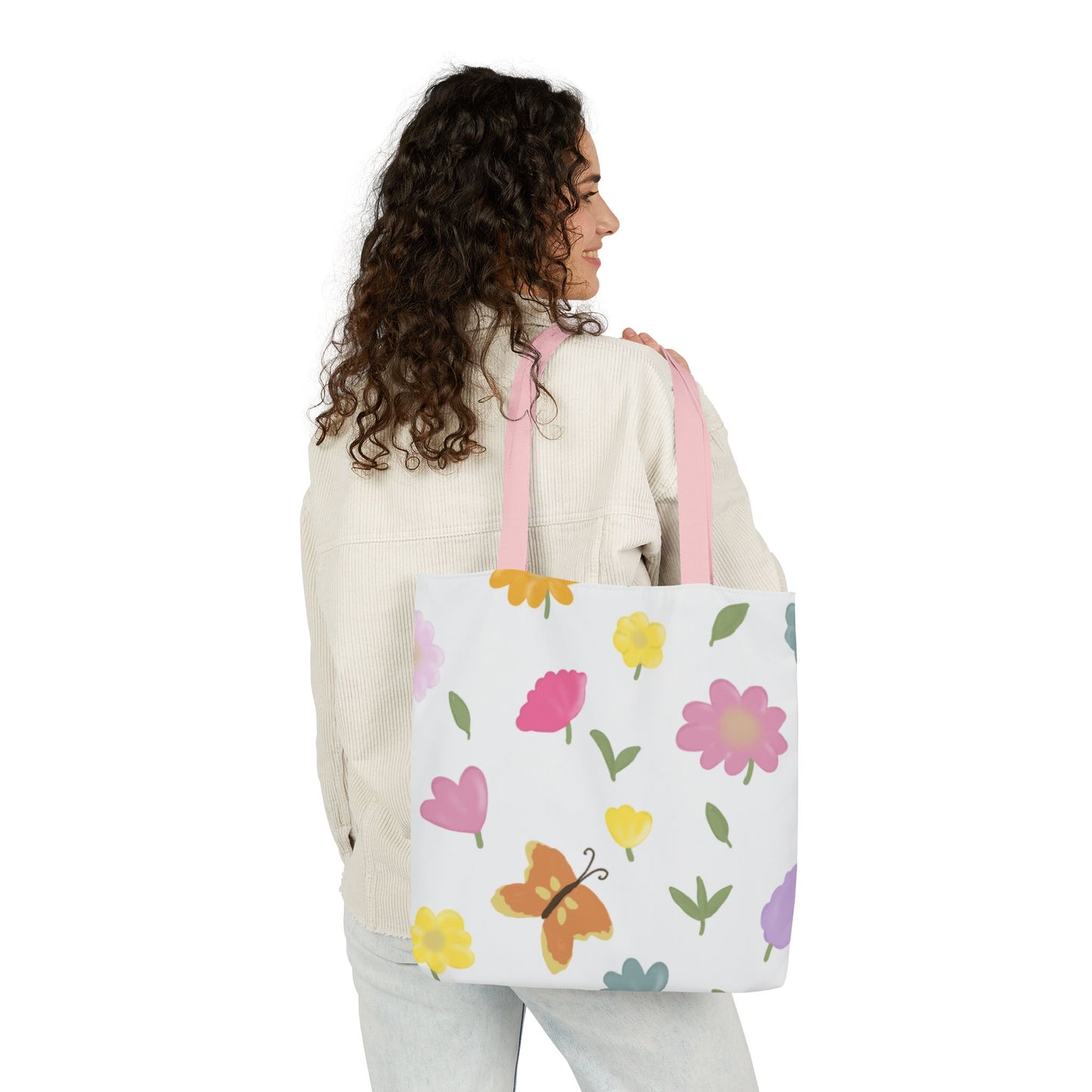 Floral Canvas Tote Bag with 3-Color Straps - Eco-Friendly & Stylish Carryall