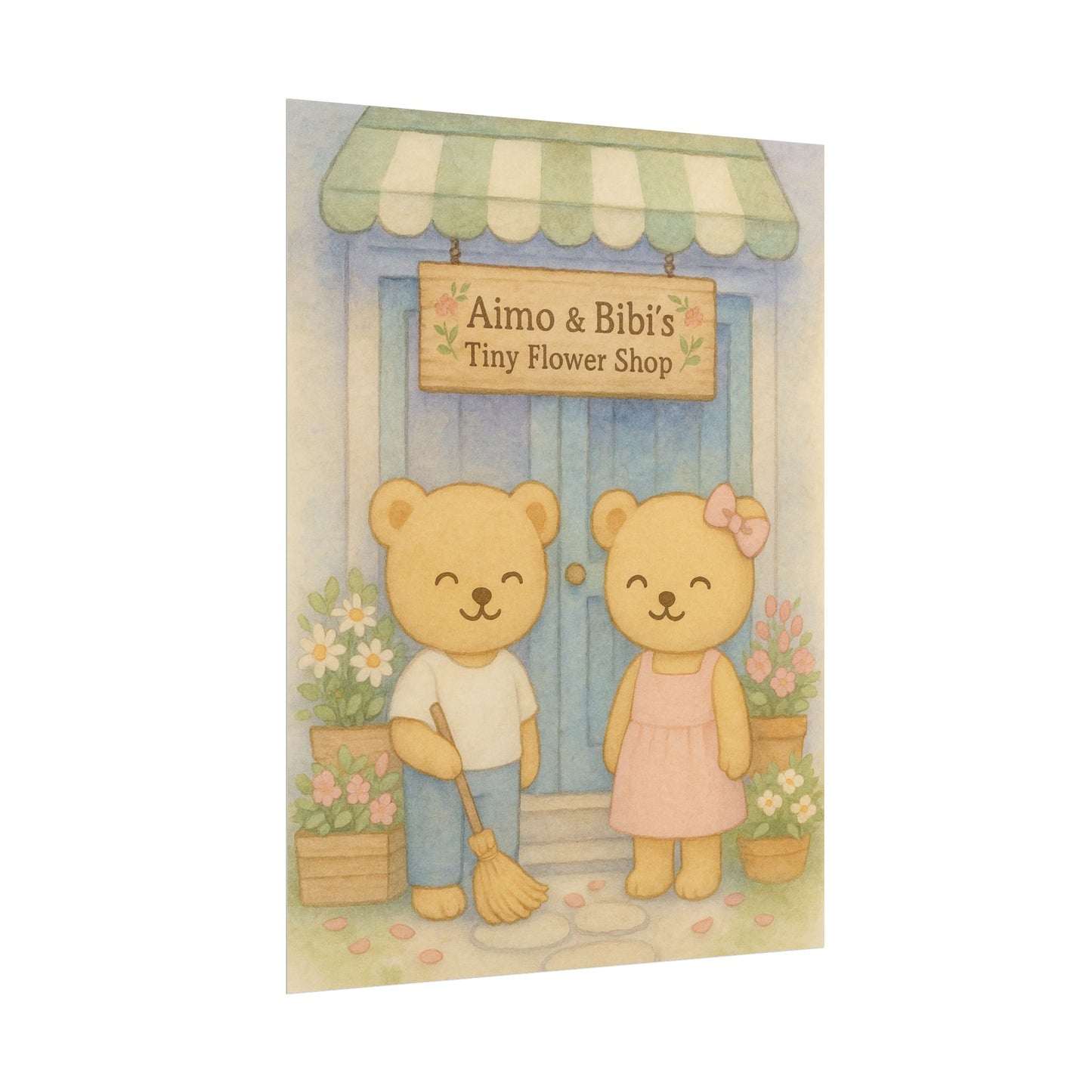 Tiny Flower Shop Poster – Cute Bear Wall Art for Nursery & Spring