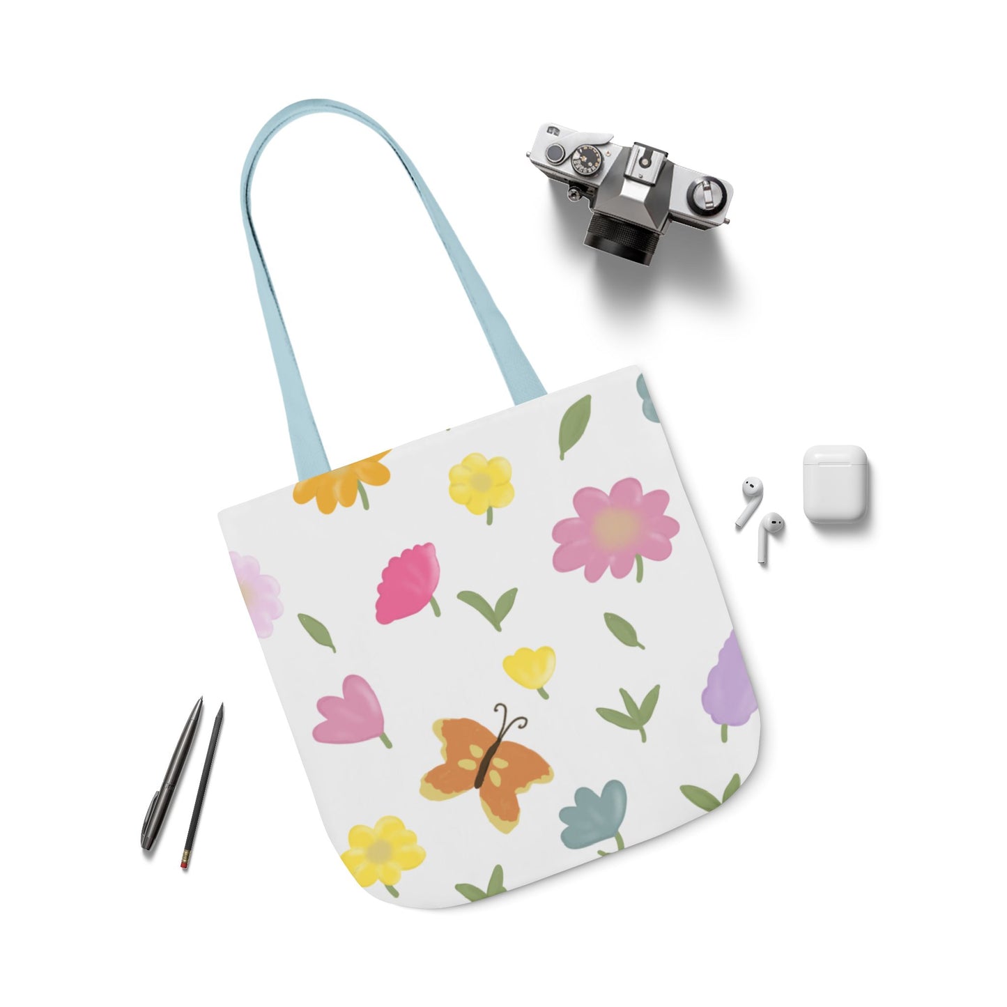 Floral Canvas Tote Bag with 3-Color Straps - Eco-Friendly & Stylish Carryall