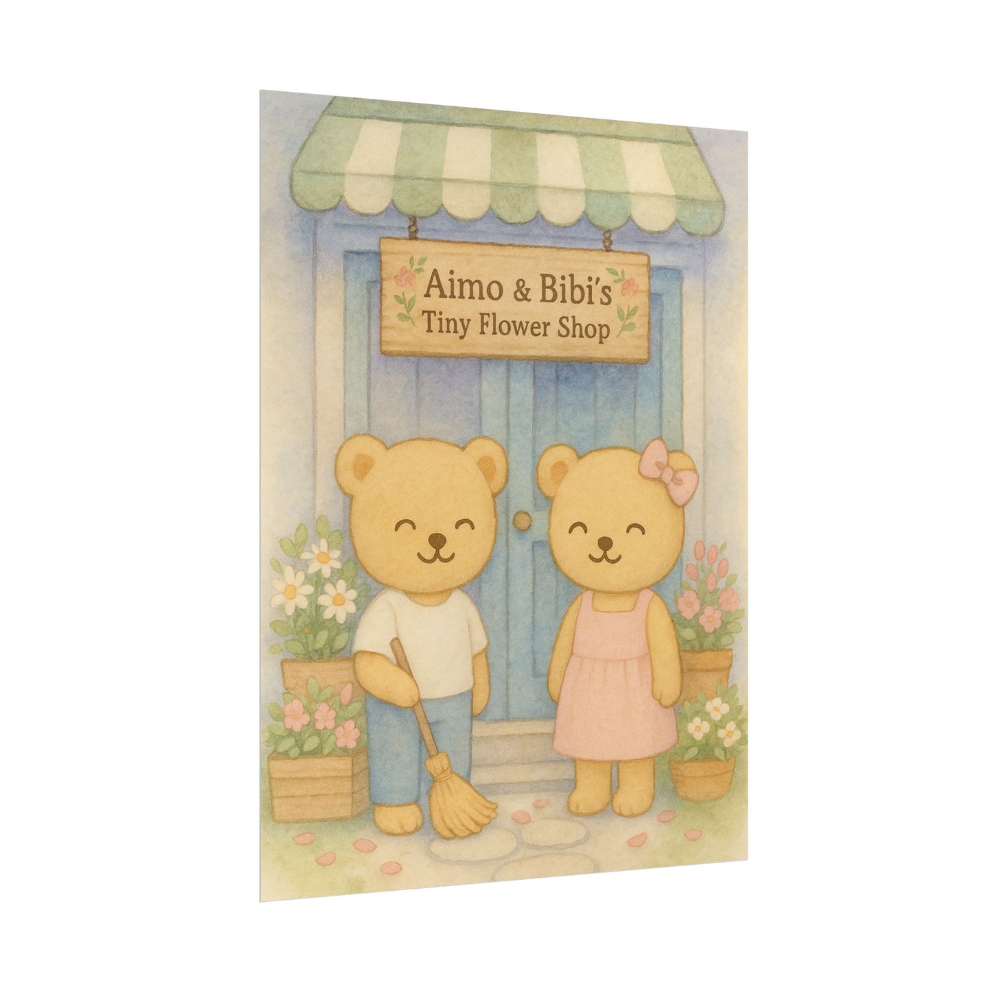 Tiny Flower Shop Poster – Cute Bear Wall Art for Nursery & Spring
