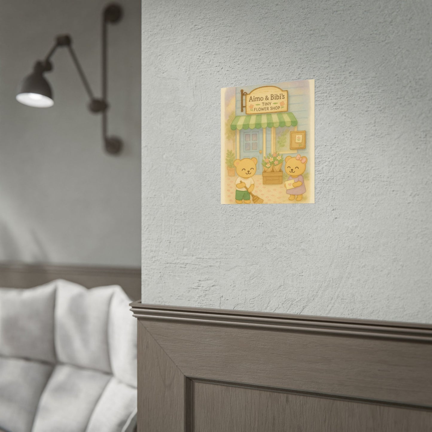 Tiny Flower Shop Poster – Whimsical Bear Wall Art for Kids & Home