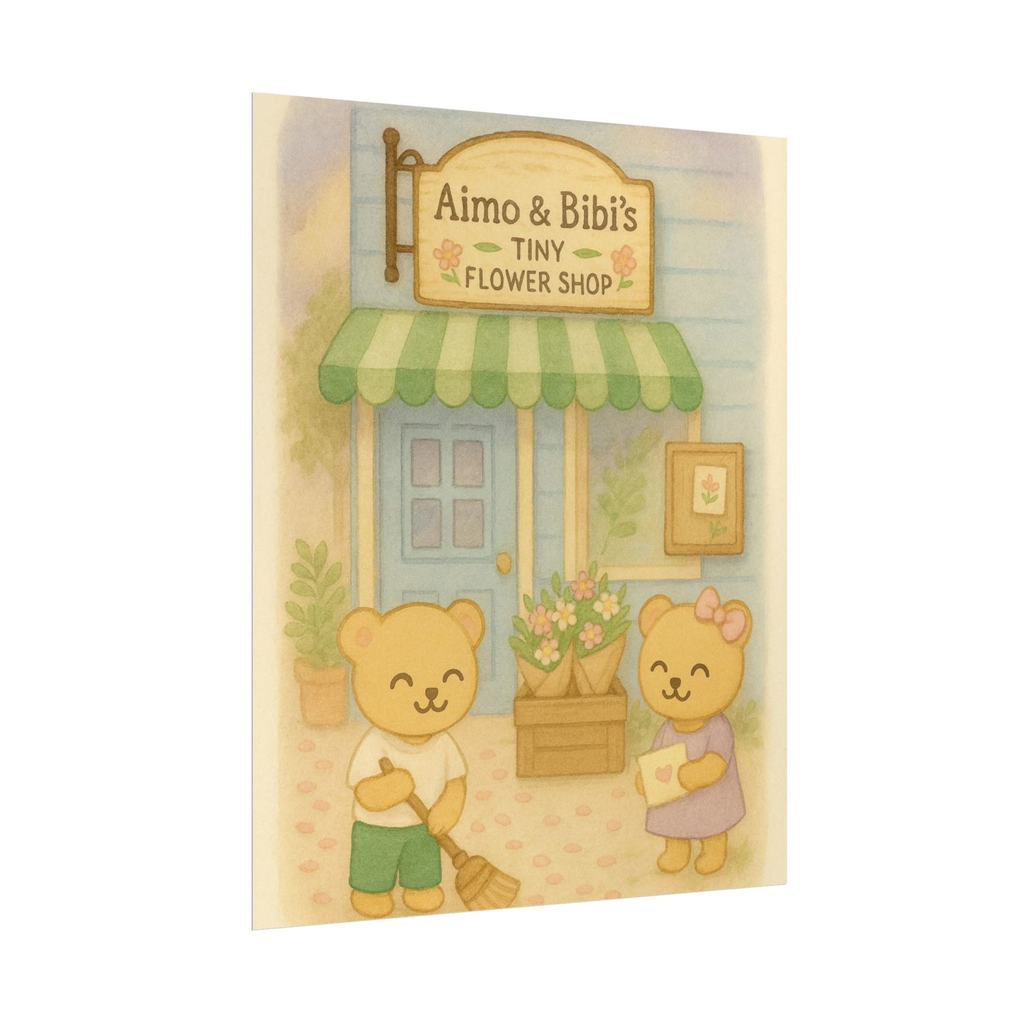 Tiny Flower Shop Poster – Whimsical Bear Wall Art for Kids & Home