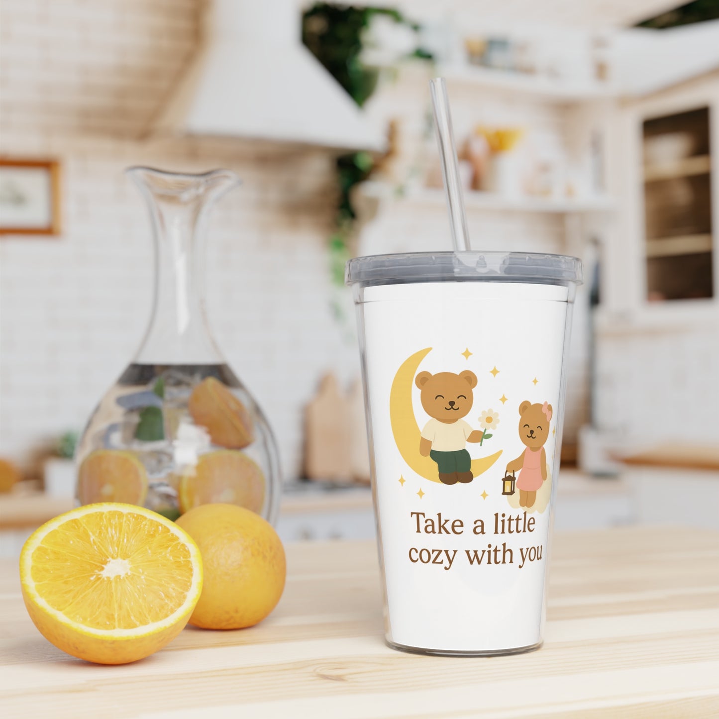 Cozy Bear Tumbler with Quote – Cute Cup with Straw for Travel & Gifts