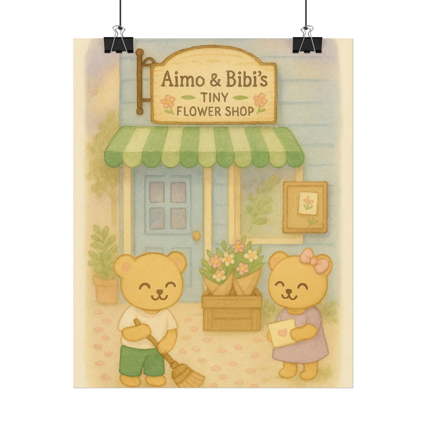 Tiny Flower Shop Poster – Whimsical Bear Wall Art for Kids & Home