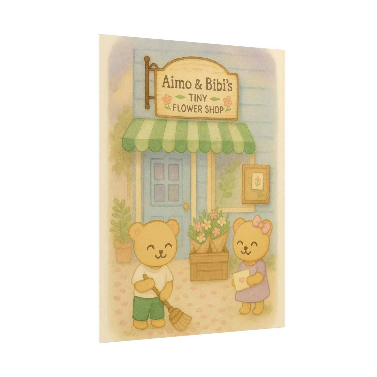 Tiny Flower Shop Poster – Whimsical Bear Wall Art for Kids & Home