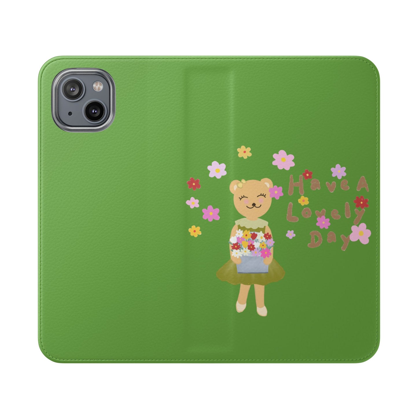 Lovely Day Flip Case for iPhone & Samsung - Cute Floral Bear Design (Green)