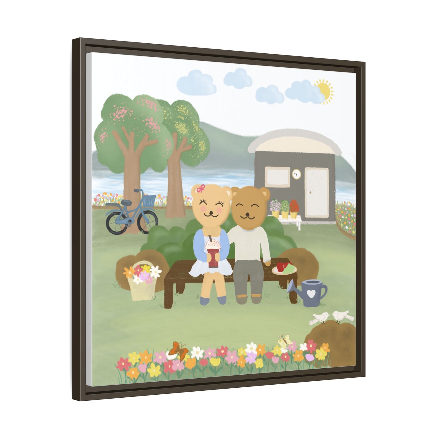 Whimsical Bear Love Framed Canvas Wall Art