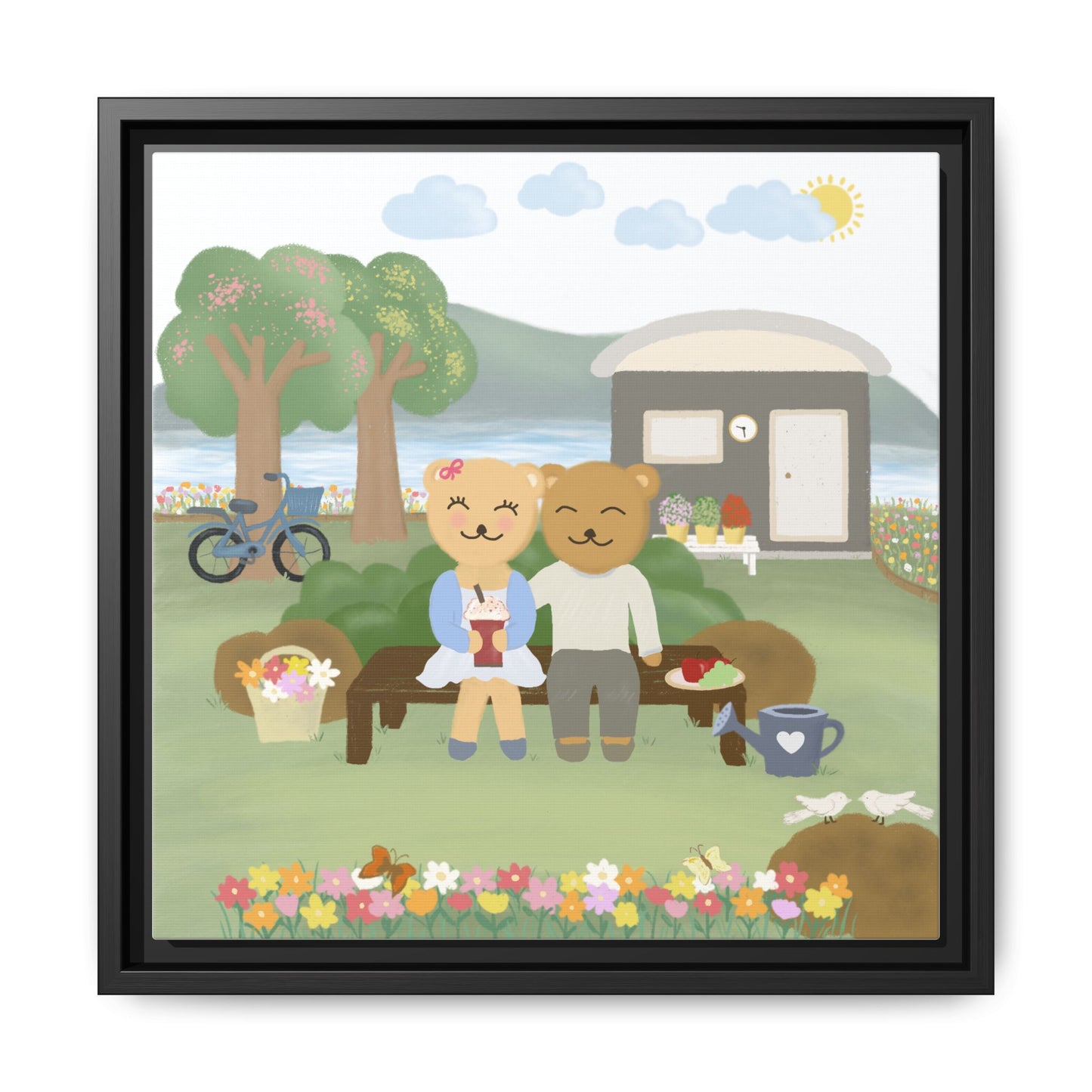 Whimsical Bear Love Framed Canvas Wall Art