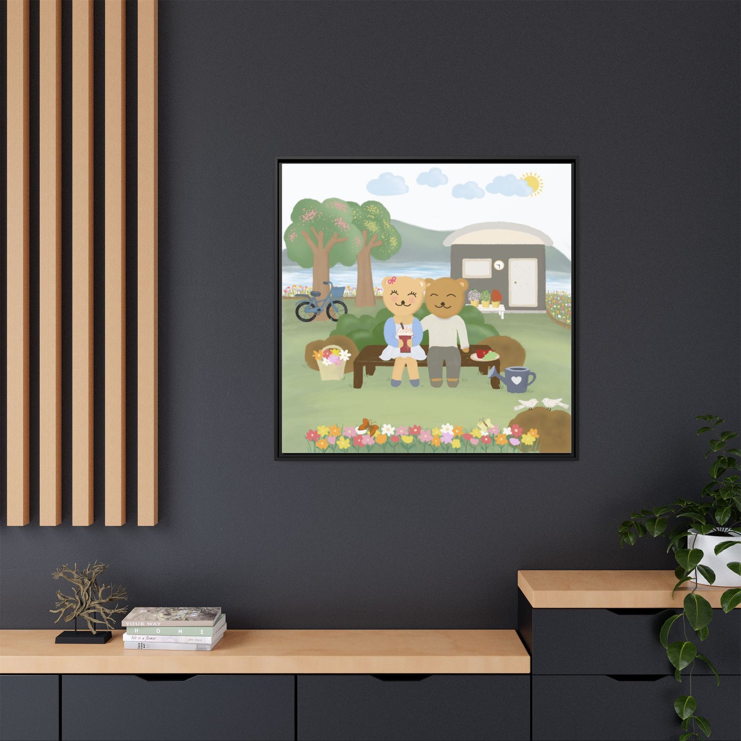 Whimsical Bear Love Framed Canvas Wall Art