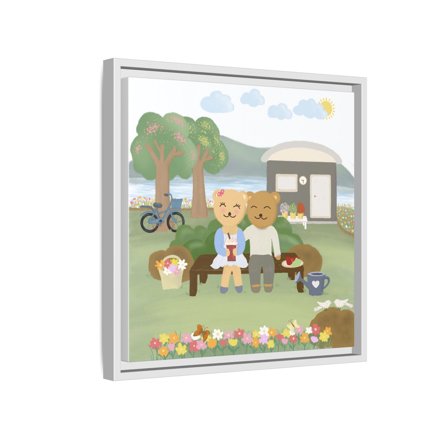 Whimsical Bear Love Framed Canvas Wall Art
