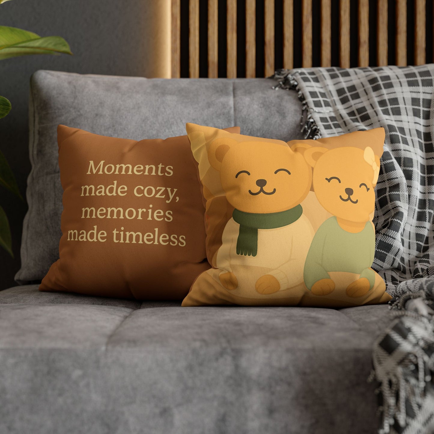 Cozy Bear Pillow Cover with Quote – Soft Cushion for Cozy Home Decor