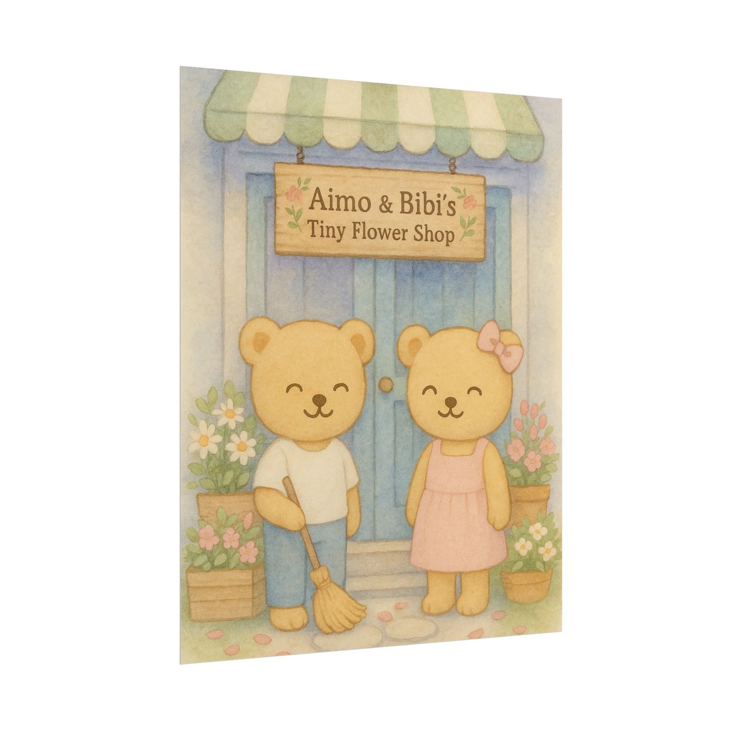 Tiny Flower Shop Poster – Cute Bear Wall Art for Nursery & Spring