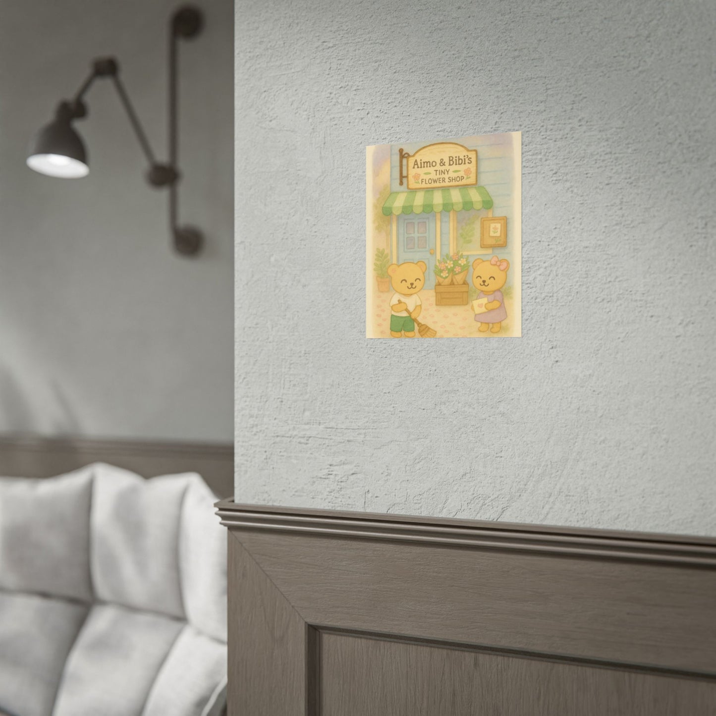 Tiny Flower Shop Poster – Whimsical Bear Wall Art for Kids & Home