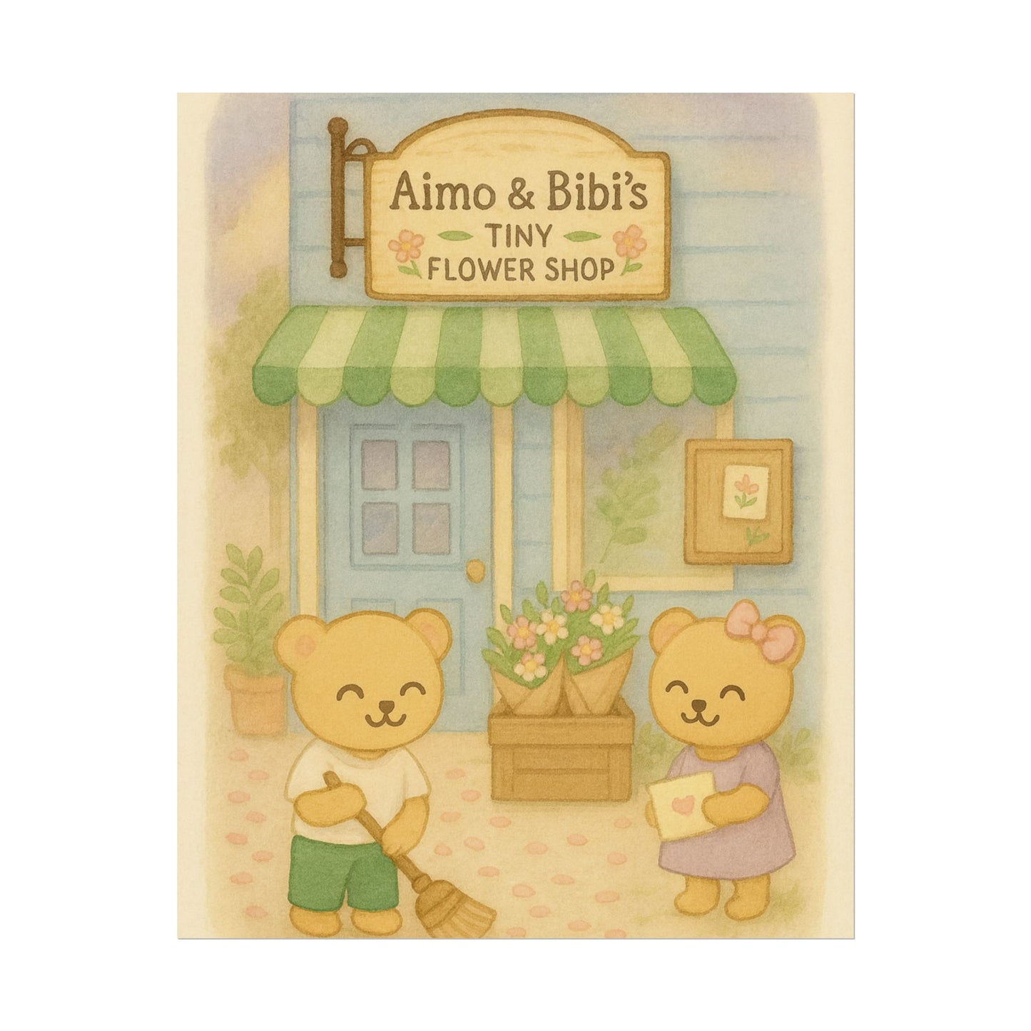 Tiny Flower Shop Poster – Whimsical Bear Wall Art for Kids & Home